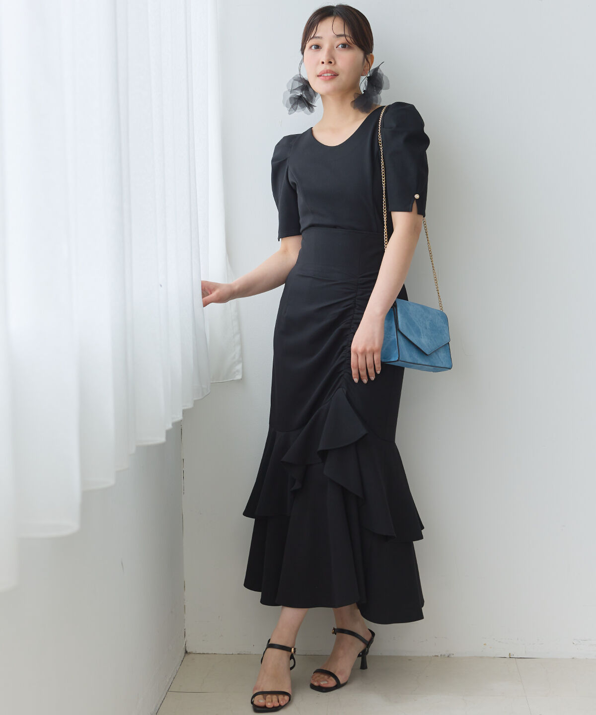 アンドクチュール「アシメギャザーフリルマーメイドスカート」|タイト|