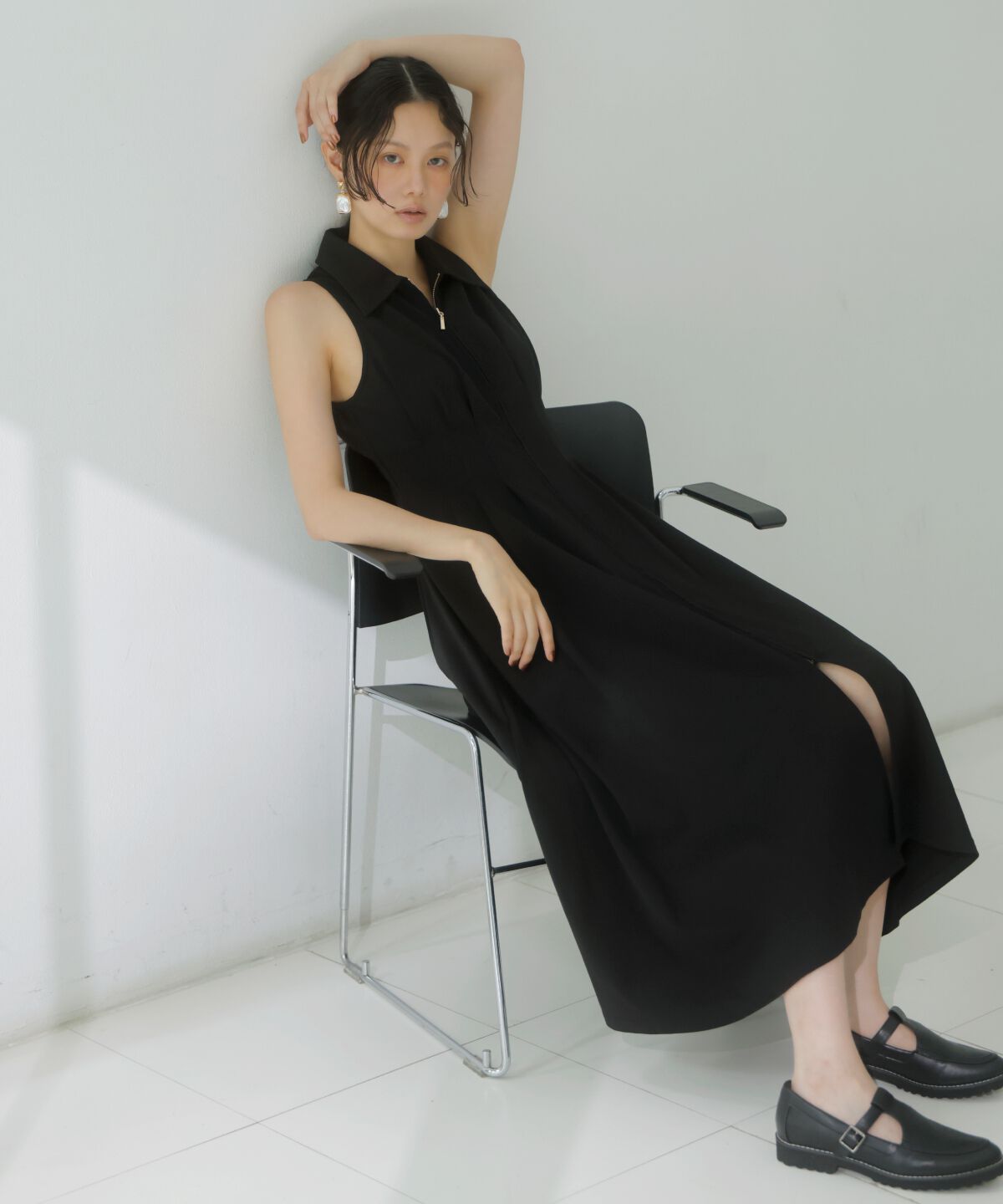 アンドクチュール「ウエストタックセンターZIPワンピース」|ワンピース|