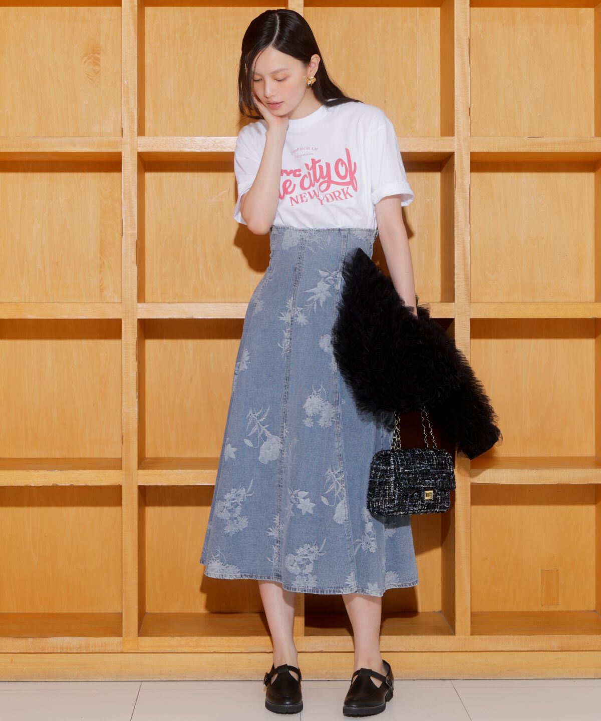 アンドクチュール「デニムフラワージャガードスカート」|スカート|