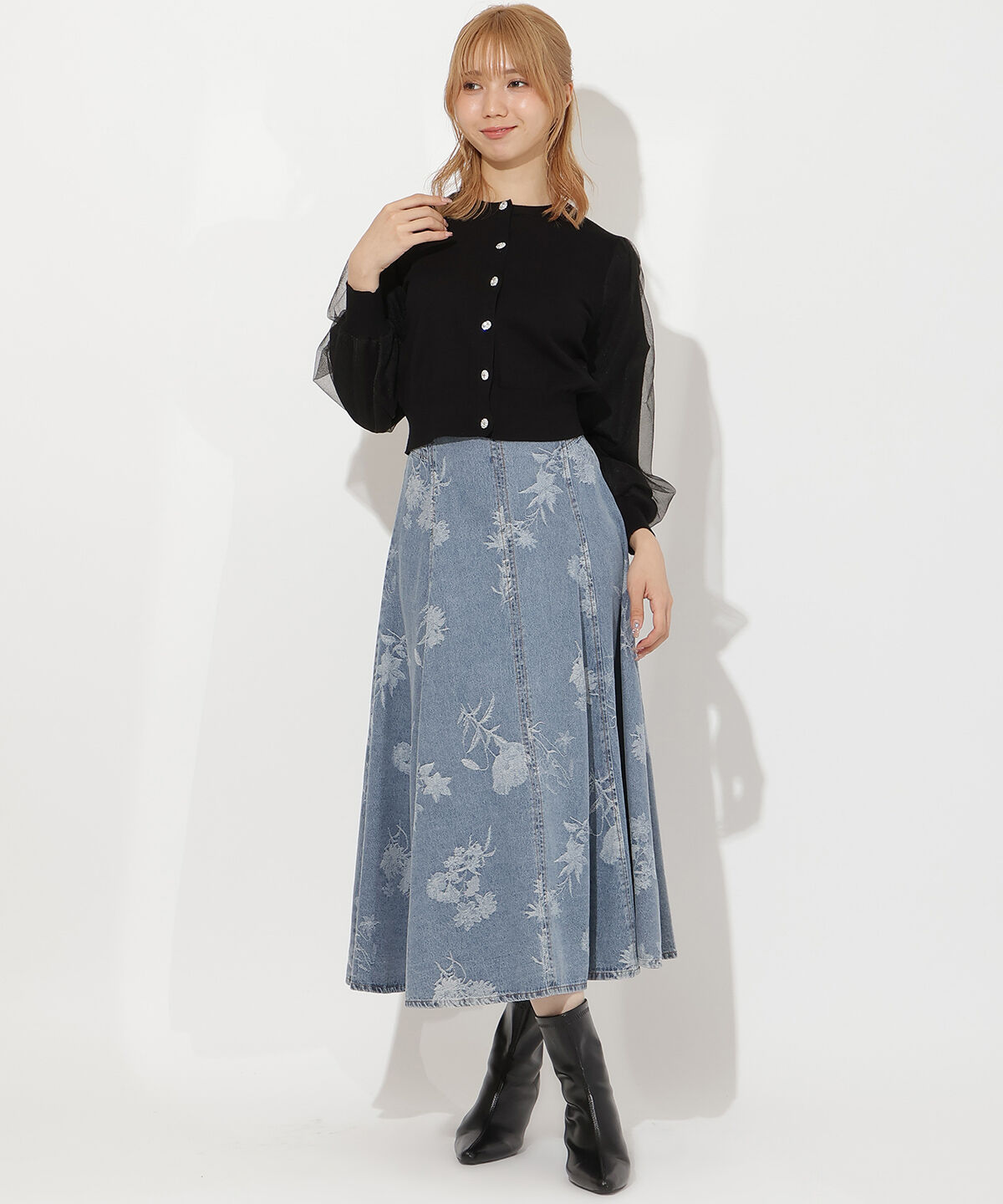 アンドクチュール「デニムフラワージャガードスカート」|スカート|