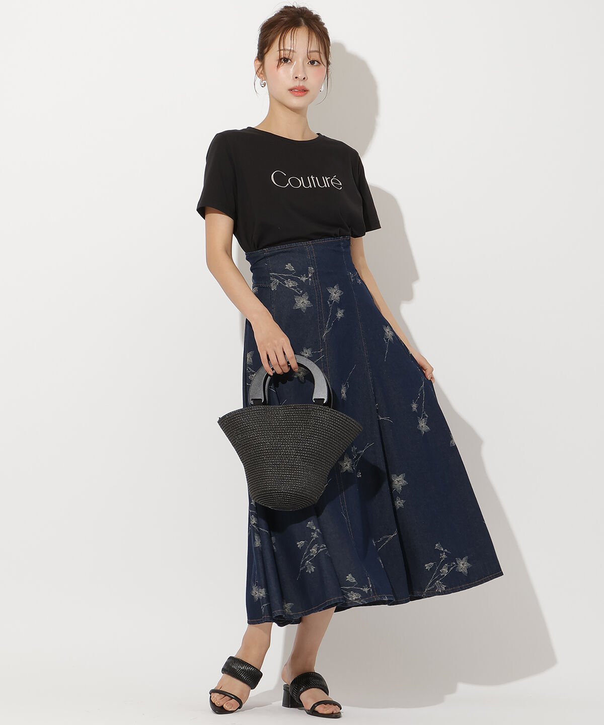 アンドクチュール「デニムフラワージャガードスカート」|スカート|