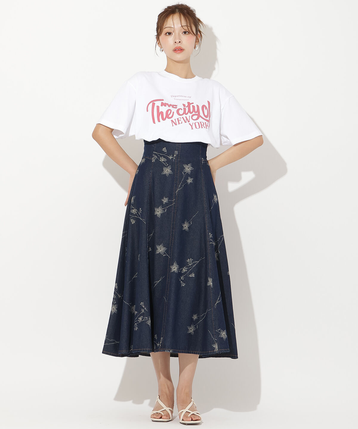 アンドクチュール「デニムフラワージャガードスカート」|スカート|ブルー