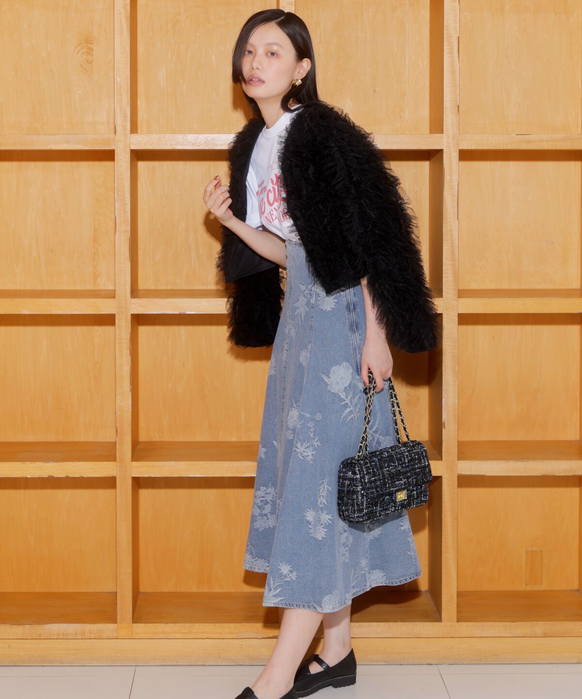 アンドクチュール「デニムフラワージャガードスカート」|スカート|