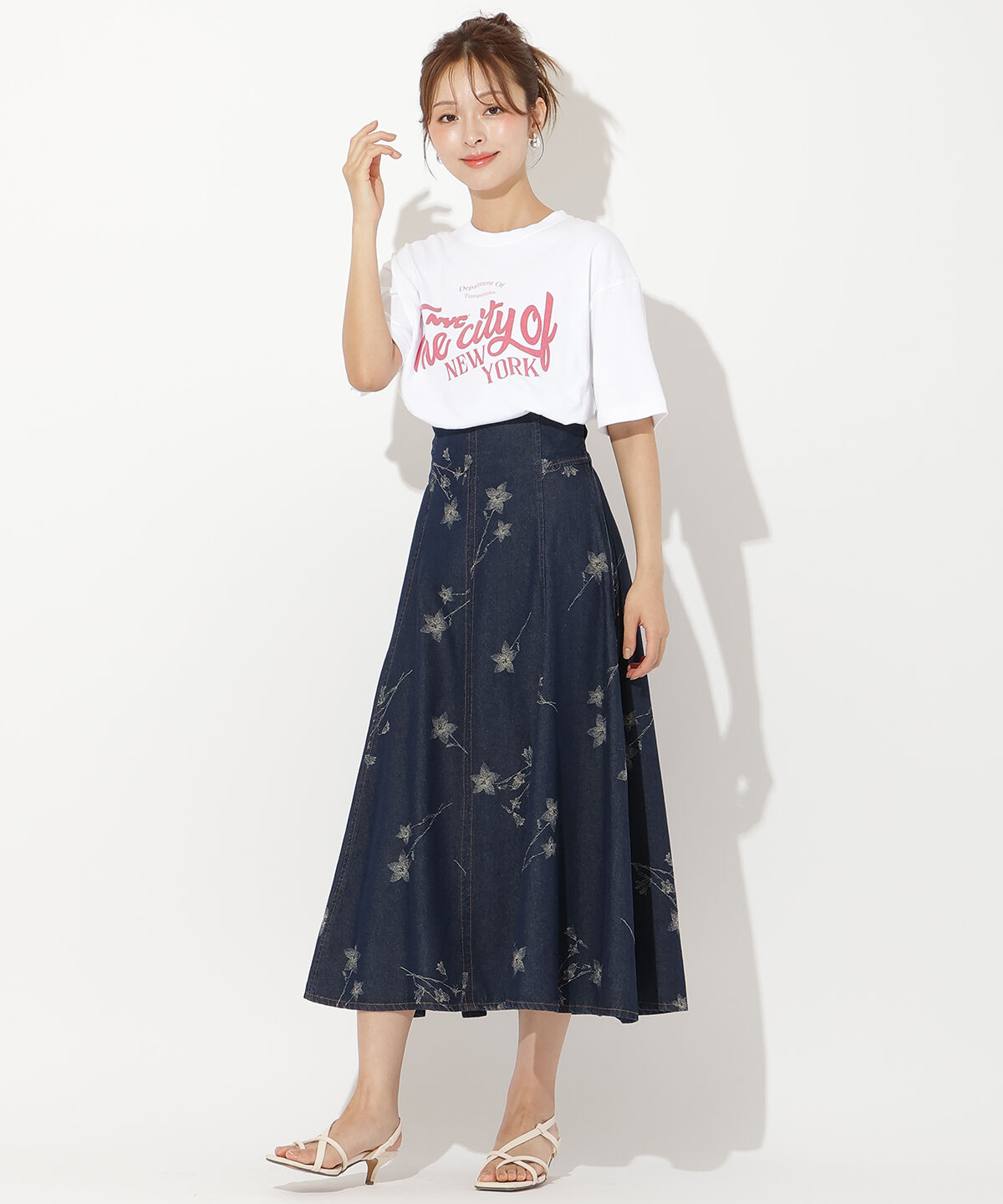 アンドクチュール「デニムフラワージャガードスカート」|スカート|