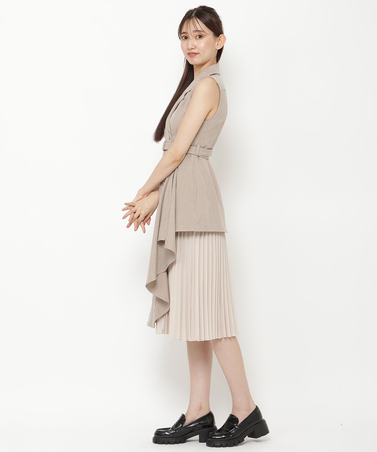 REDYAZEL「ノースリーブサイドプリーツワンピース」|ワンピース|