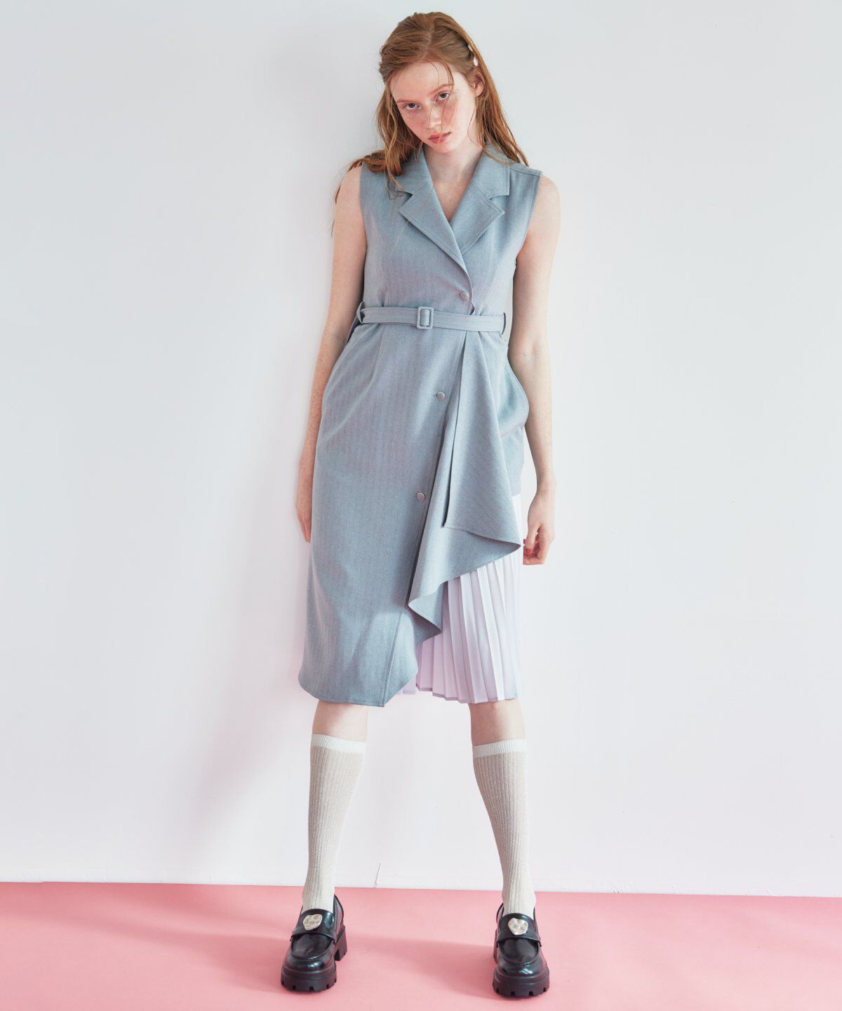 REDYAZEL「ノースリーブサイドプリーツワンピース」|ワンピース|