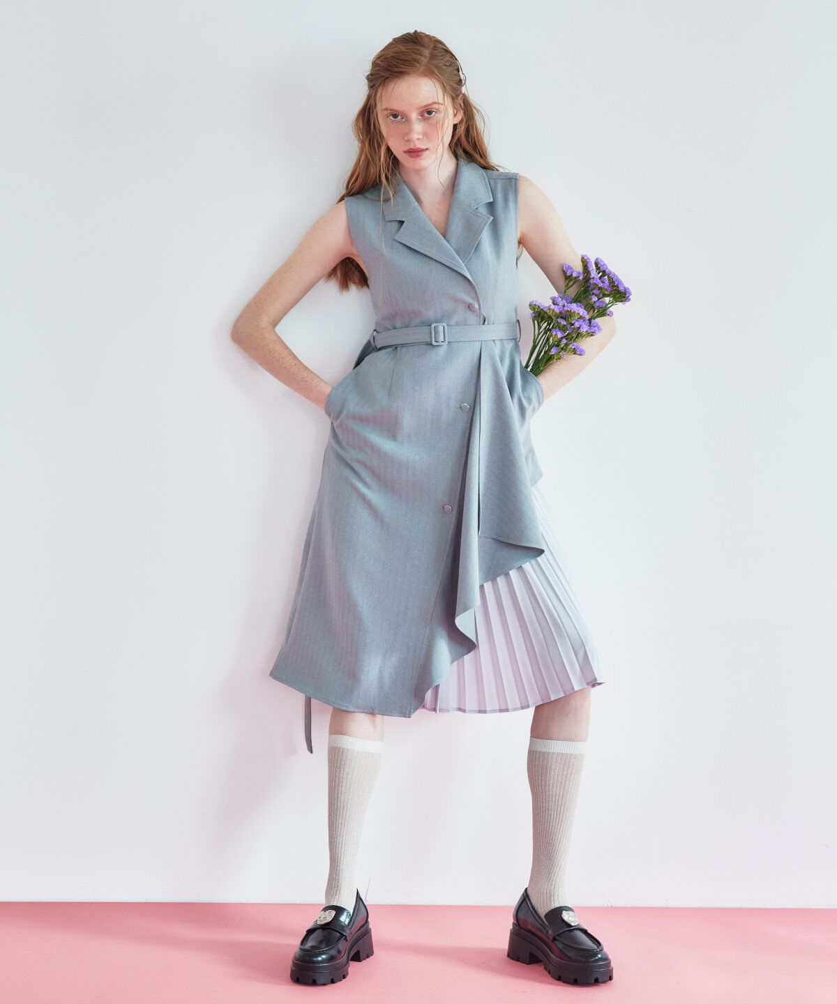 REDYAZEL「ノースリーブサイドプリーツワンピース」|ワンピース|