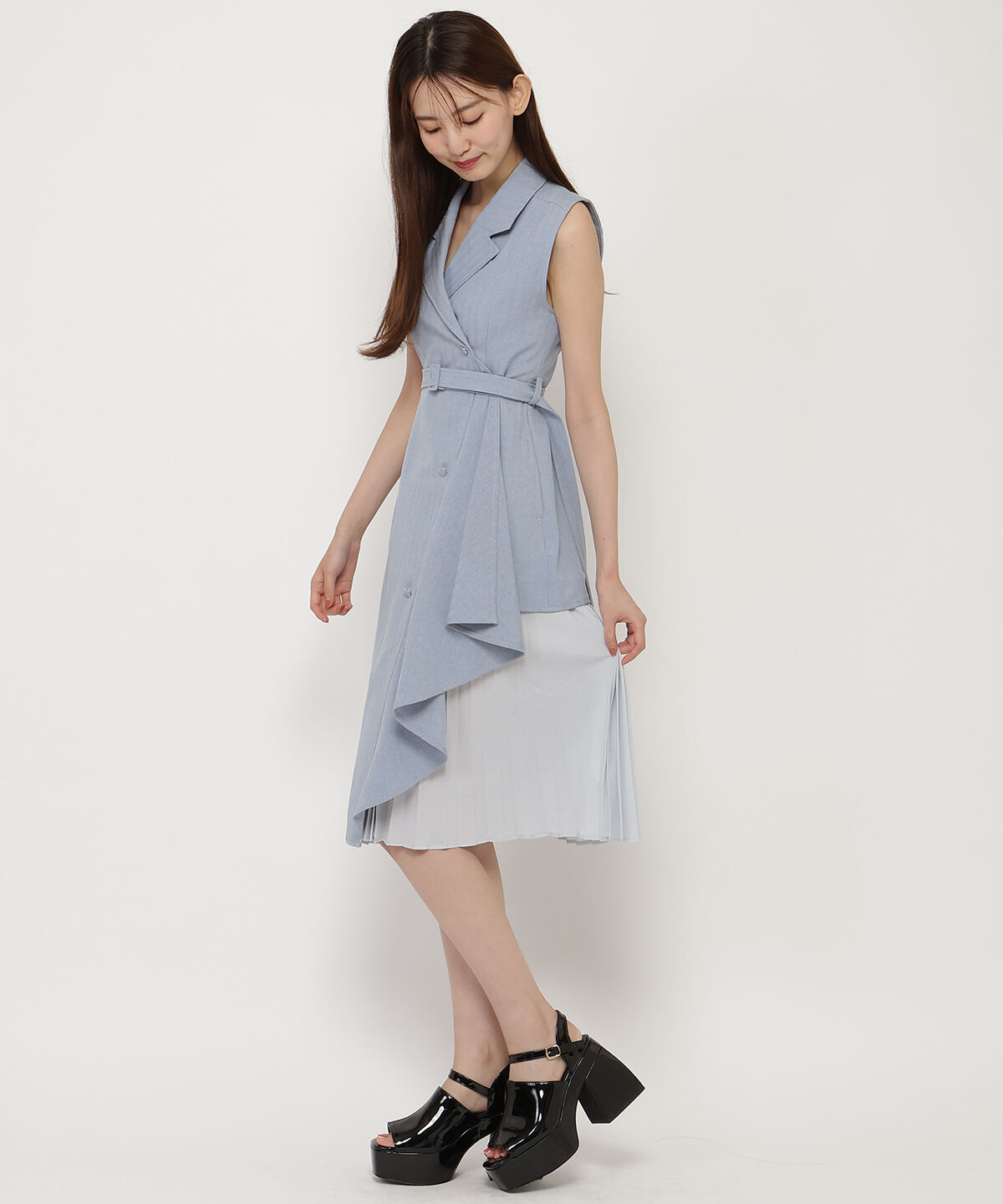 REDYAZEL「ノースリーブサイドプリーツワンピース」|ワンピース|