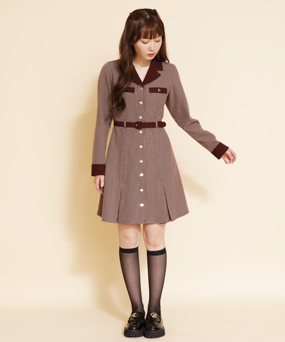 REDYAZEL「チェックバイカラーミニシャツワンピース」|ワンピース|