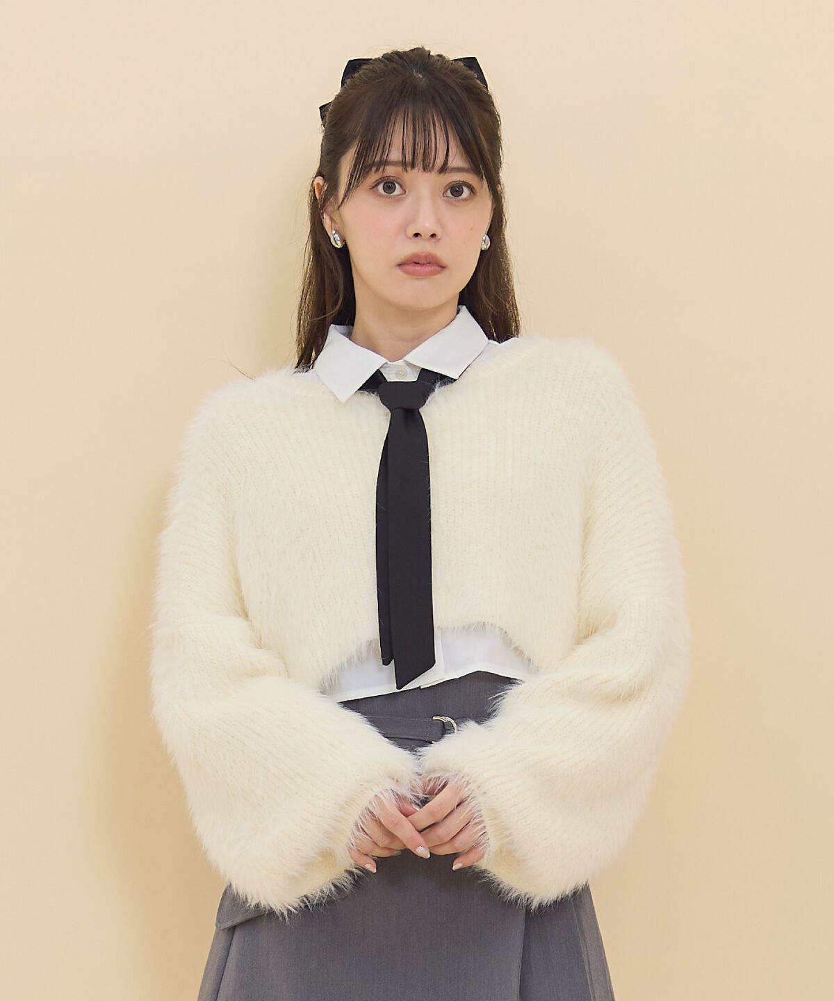 REDYAZEL「シャギーニット＆ネクタイシャツセット」|ニット・セーター|