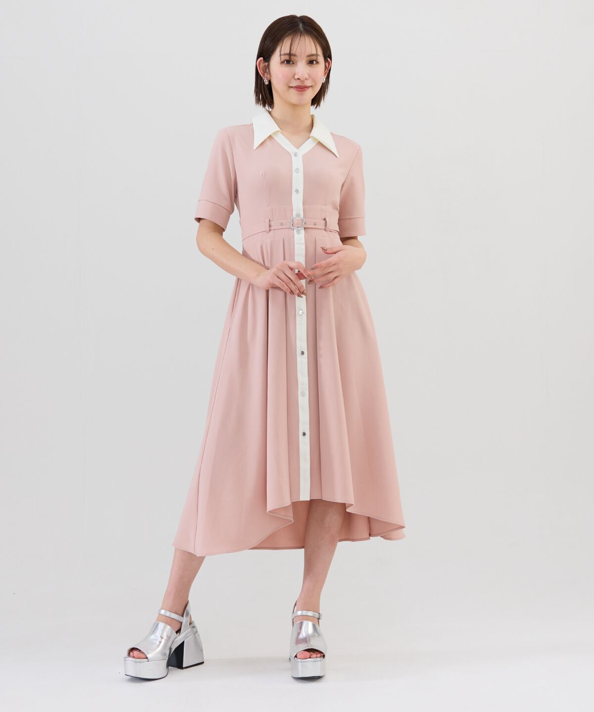 REDYAZEL「バイカラースキッパー半袖シャツワンピース」|ワンピース|