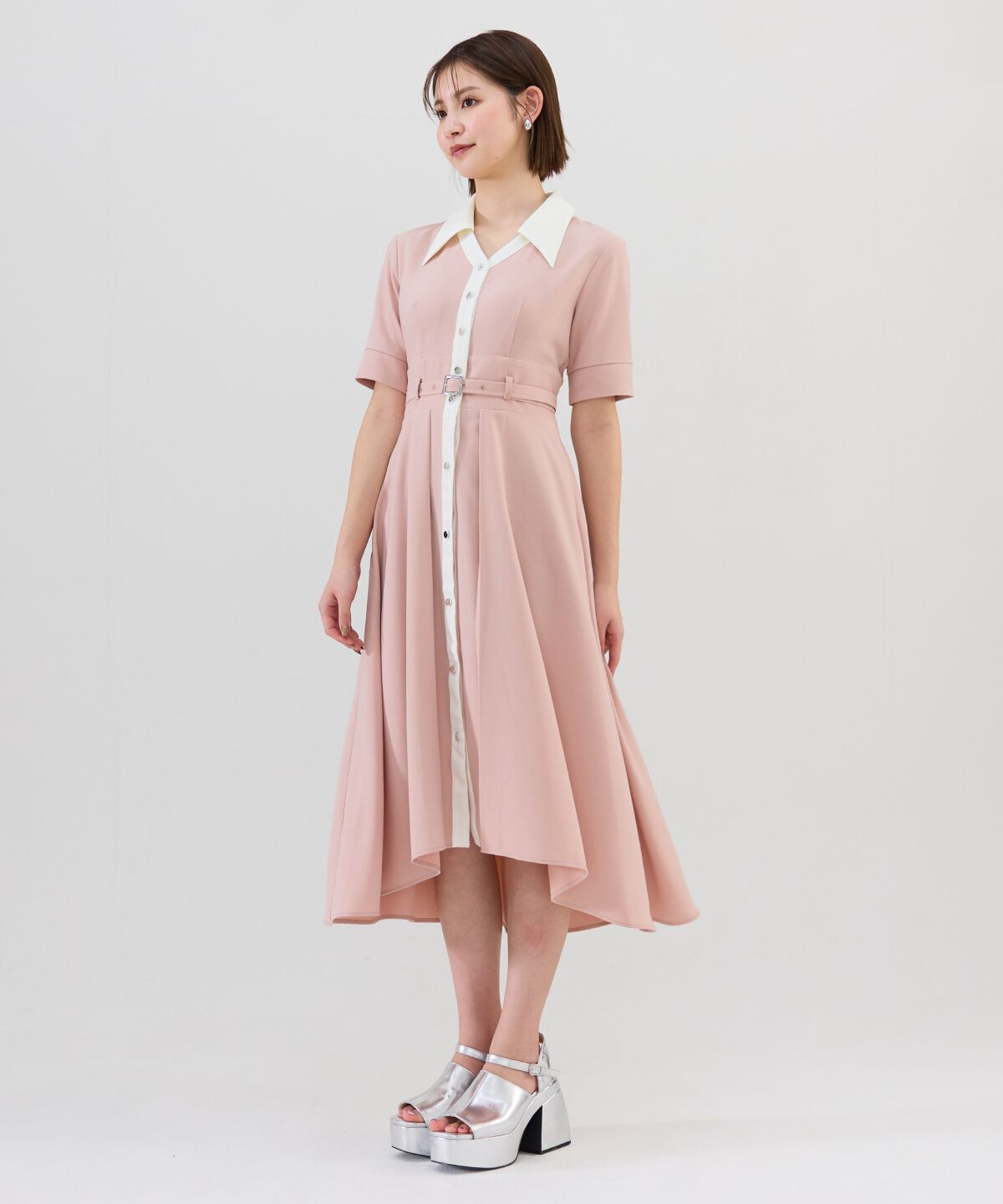 REDYAZEL「バイカラースキッパー半袖シャツワンピース」|ワンピース|