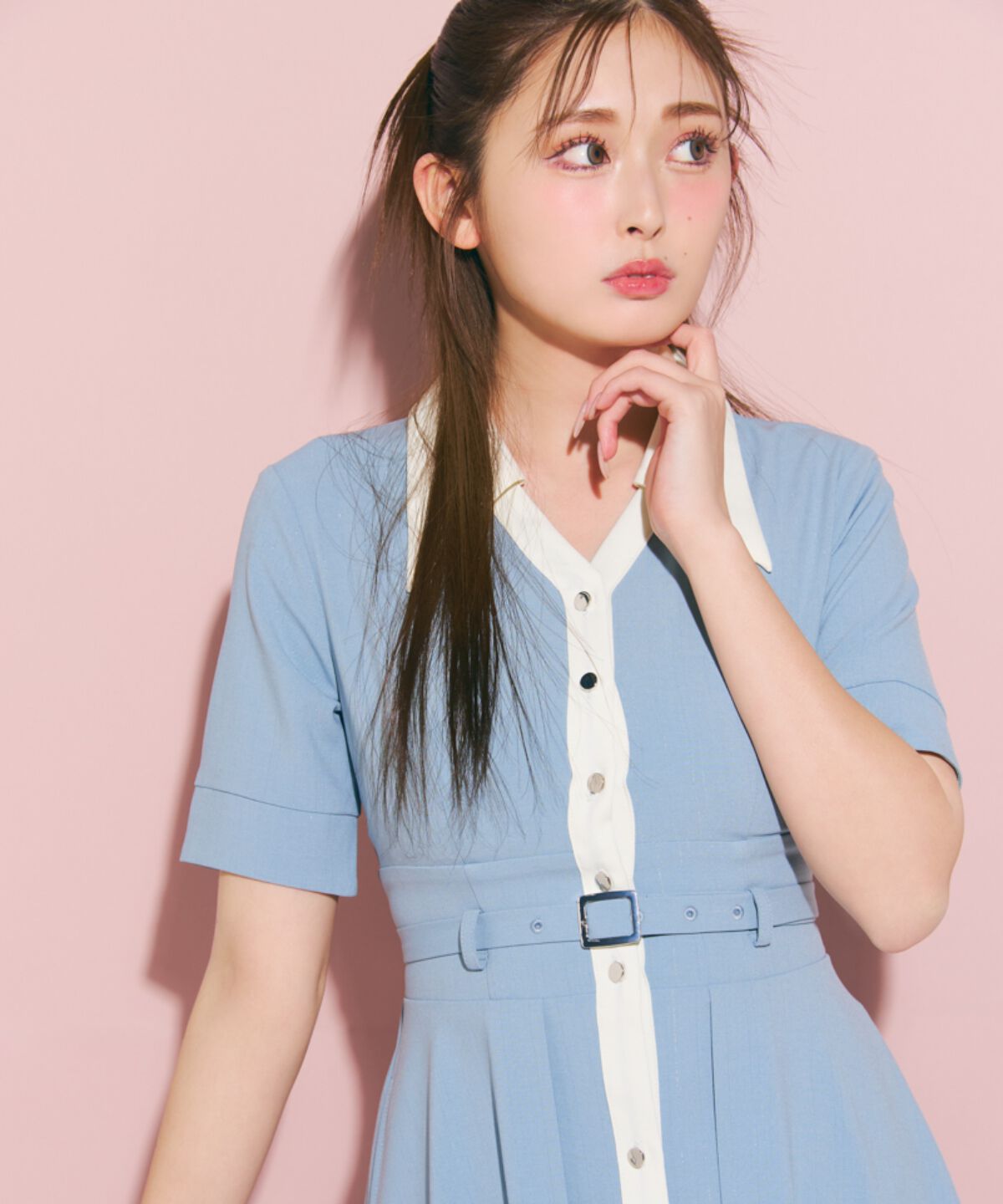 REDYAZEL「バイカラースキッパー半袖シャツワンピース」|ワンピース|