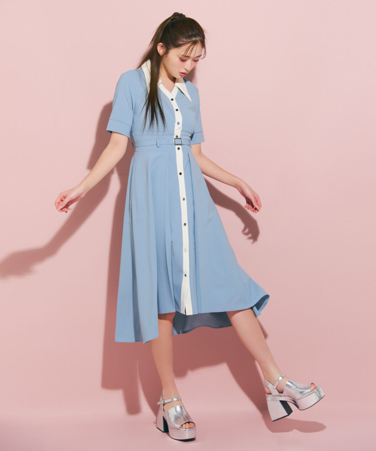 REDYAZEL「バイカラースキッパー半袖シャツワンピース」|ワンピース|