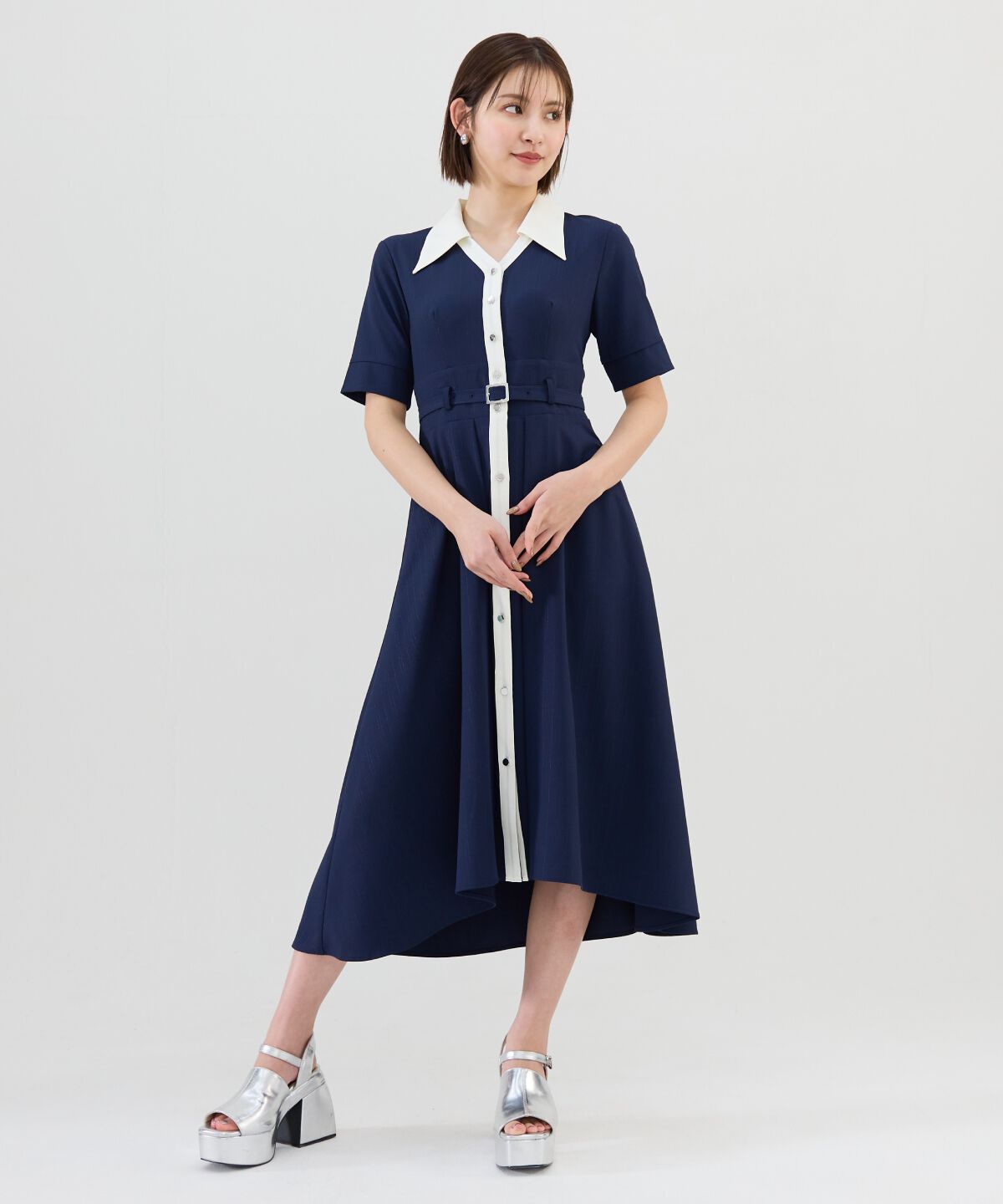 REDYAZEL「バイカラースキッパー半袖シャツワンピース」|ワンピース|
