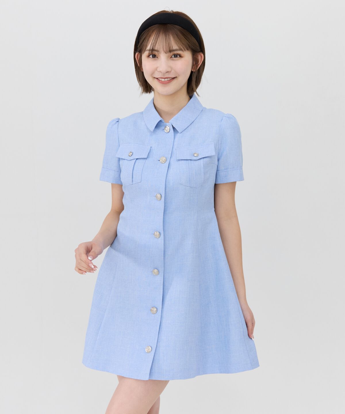 REDYAZEL「エンブレムボタンシャツワンピース」|ワンピース|ブルー