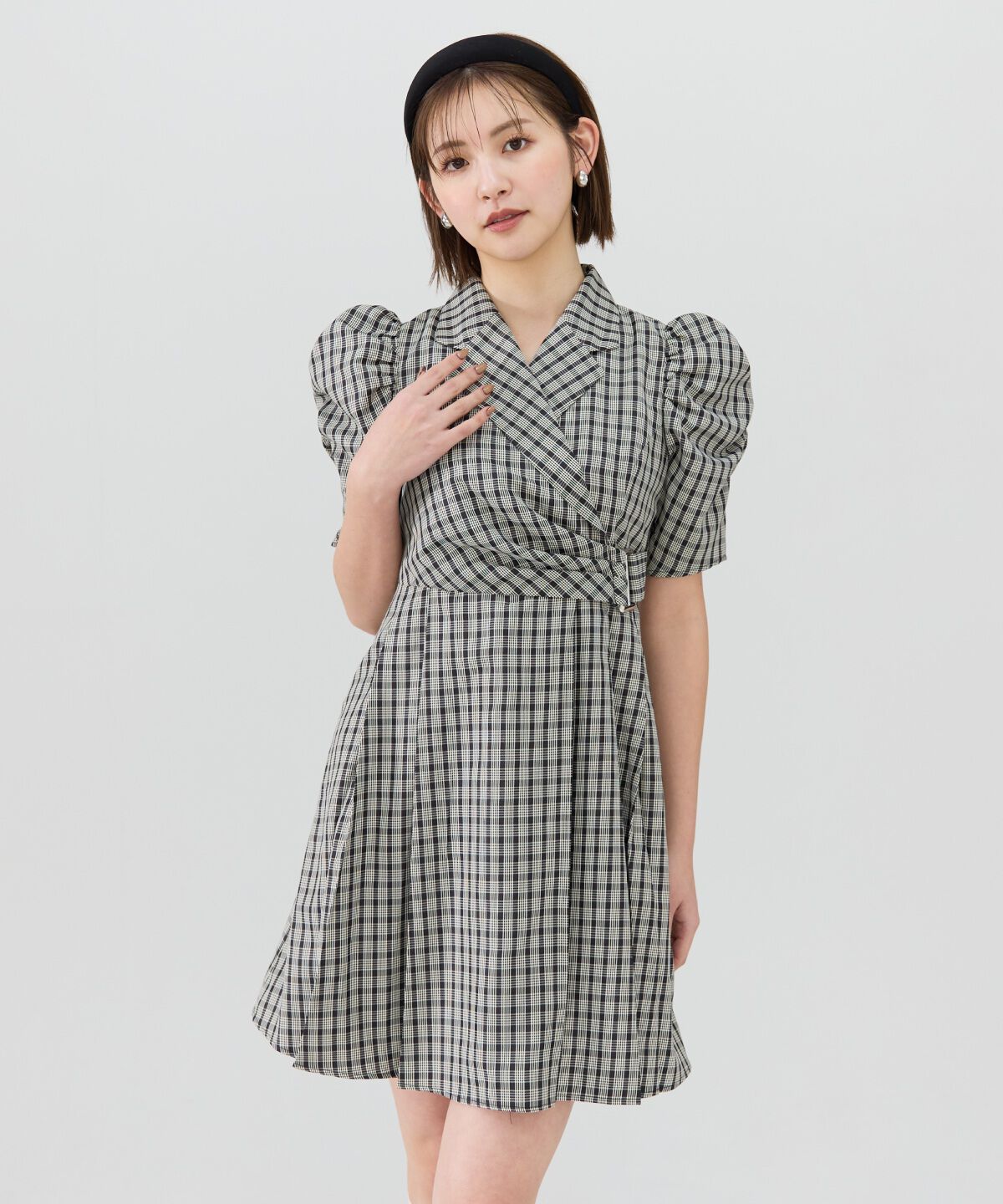 REDYAZEL「チェックミニジャケットワンピース」|ワンピース|ブラック