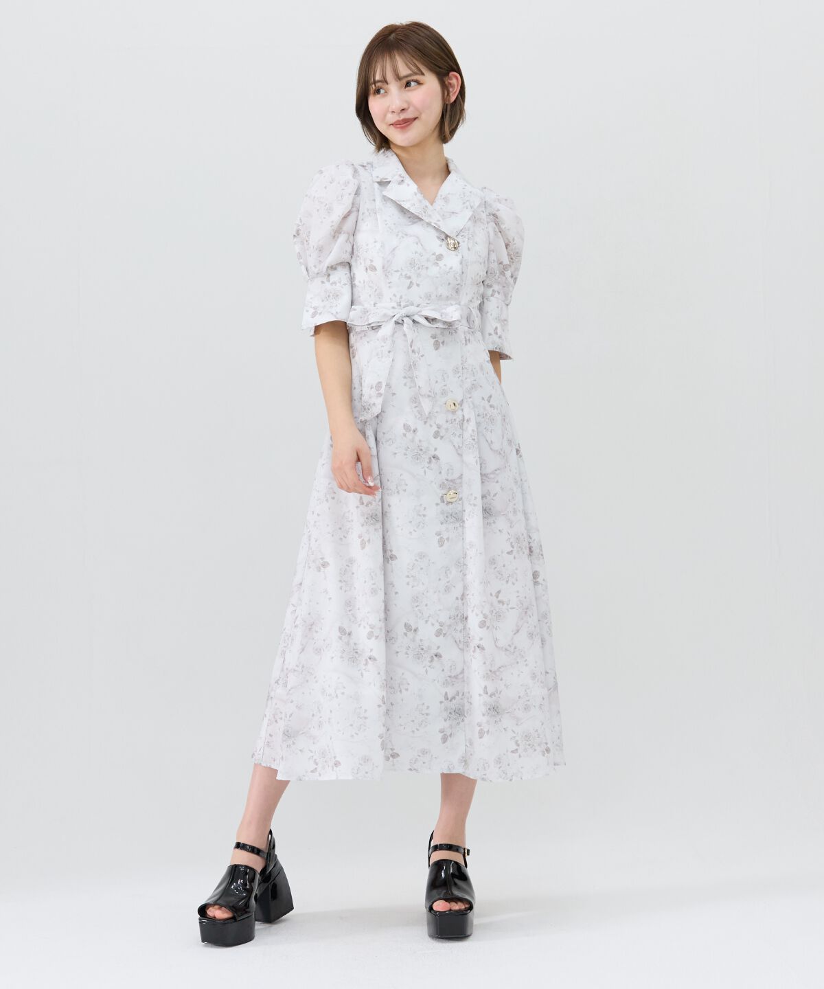 REDYAZEL「ローズプリントロングワンピース」|ワンピース|ブラック