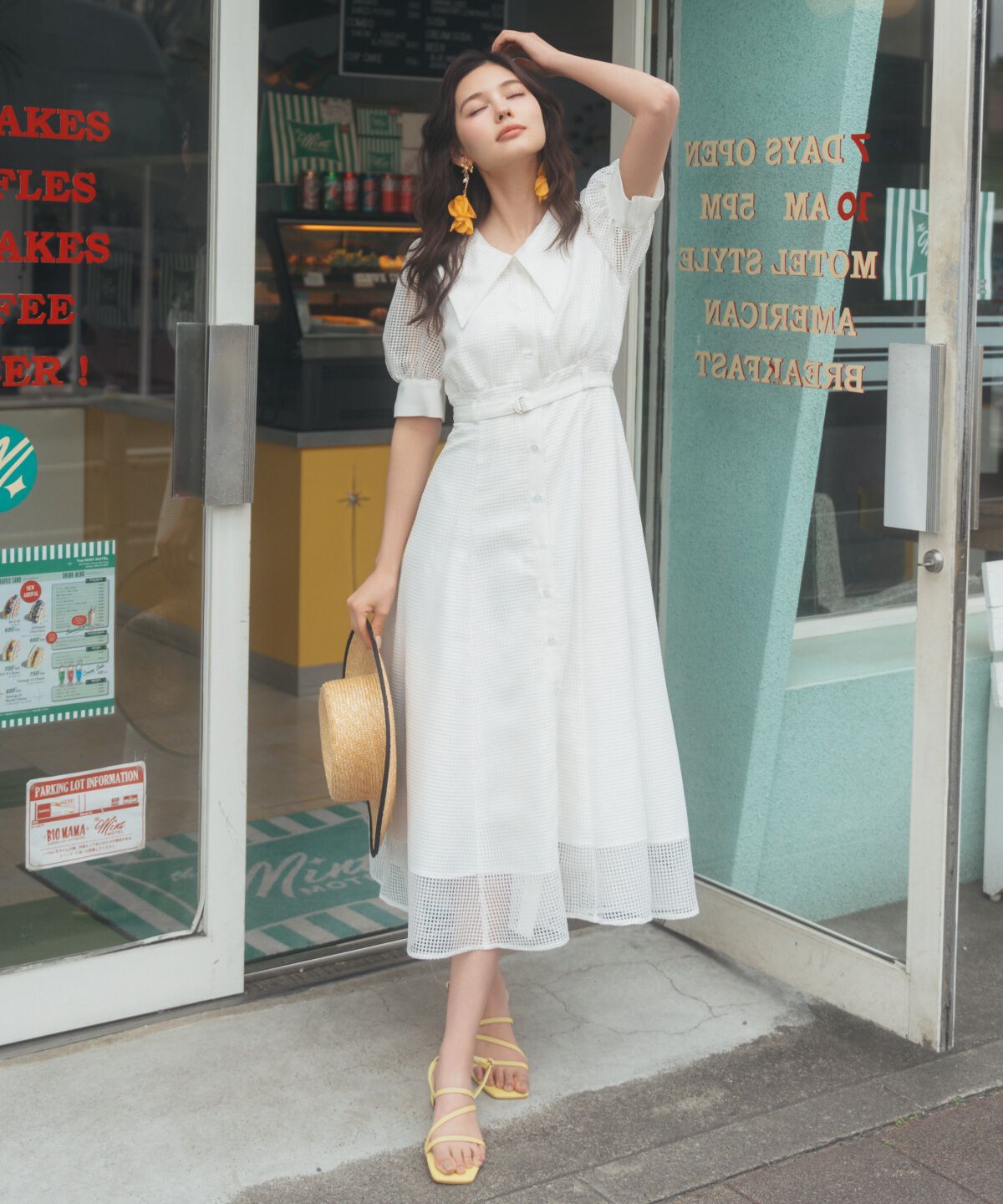 REDYAZEL「ビッグカラースクエアレースワンピース」|ワンピース|