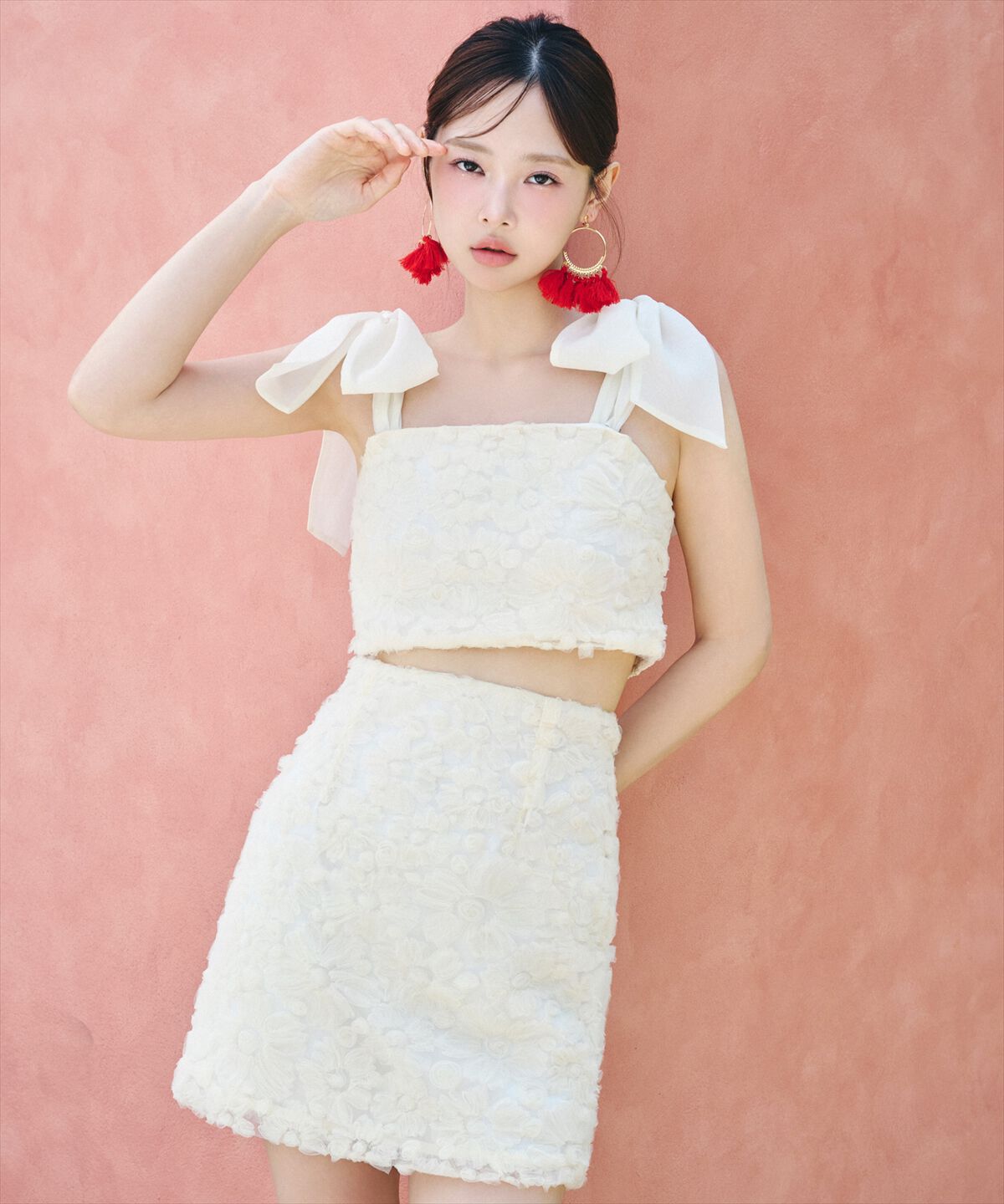 REDYAZEL「3Dフラワーレースミニスカート」|台形|エクリュ