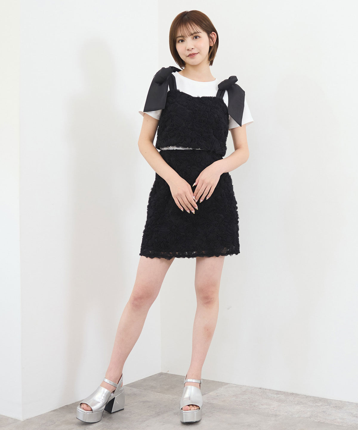 REDYAZEL「3Dフラワーレースミニスカート」|台形|