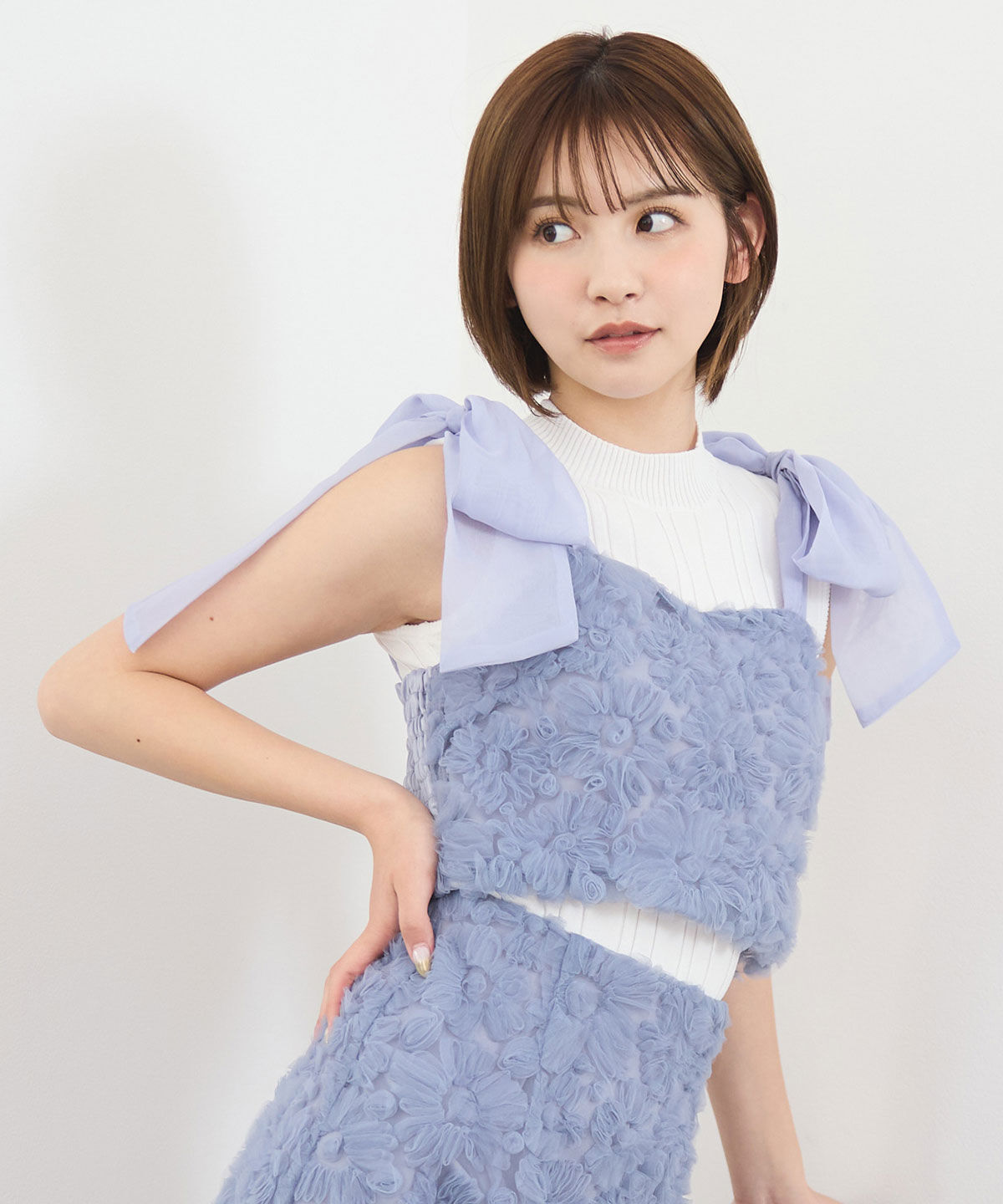 REDYAZEL「3Dフラワーレースショルダーリボンビスチェ」|キャミソール|