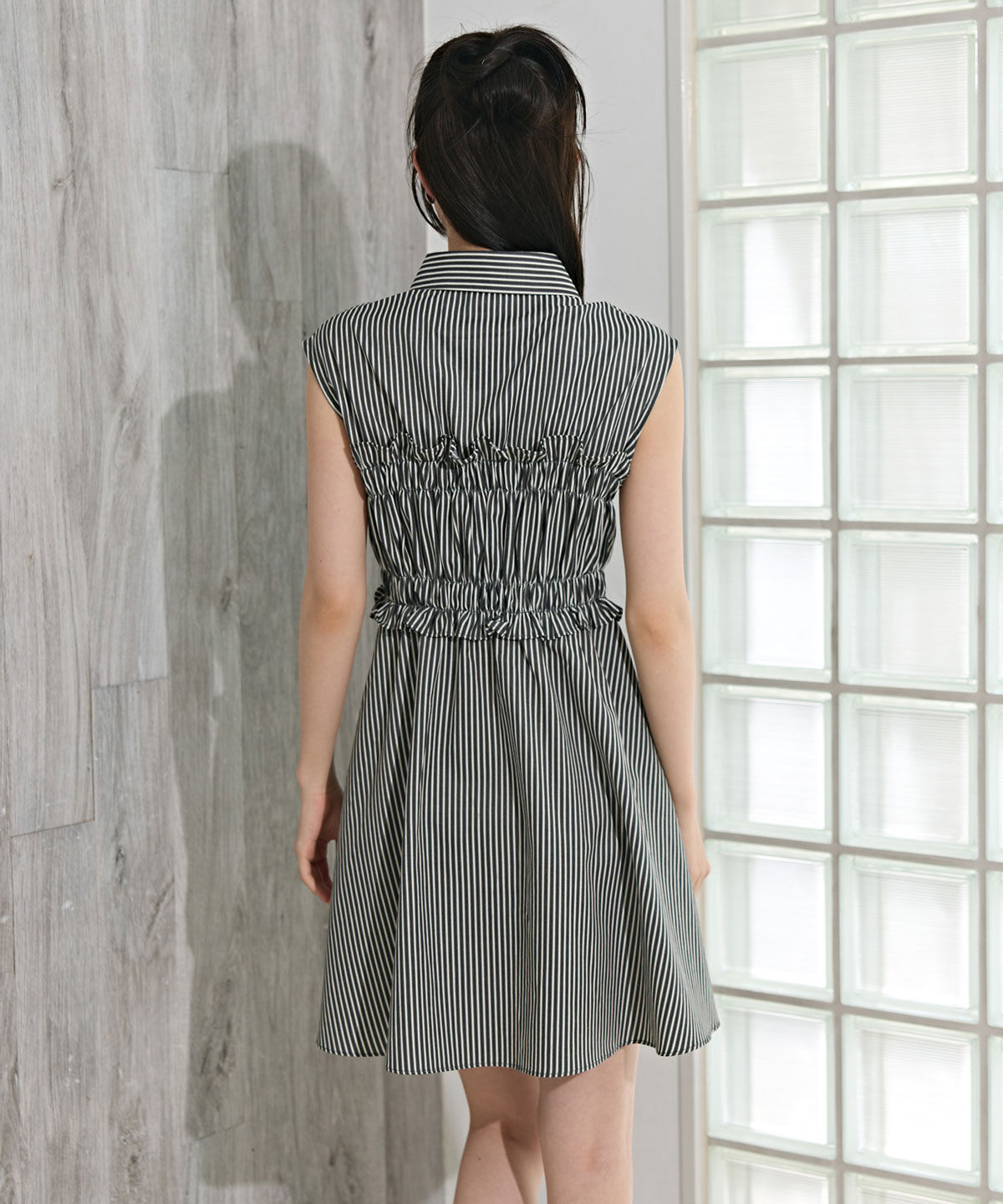 REDYAZEL「ヘムフリルレイヤードストライプシャツワンピース」|ワンピース|