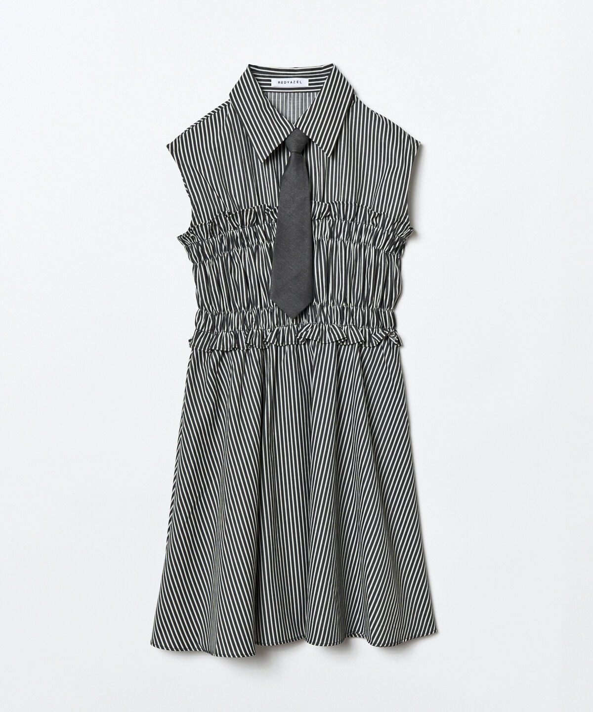 REDYAZEL「ヘムフリルレイヤードストライプシャツワンピース」|ワンピース|
