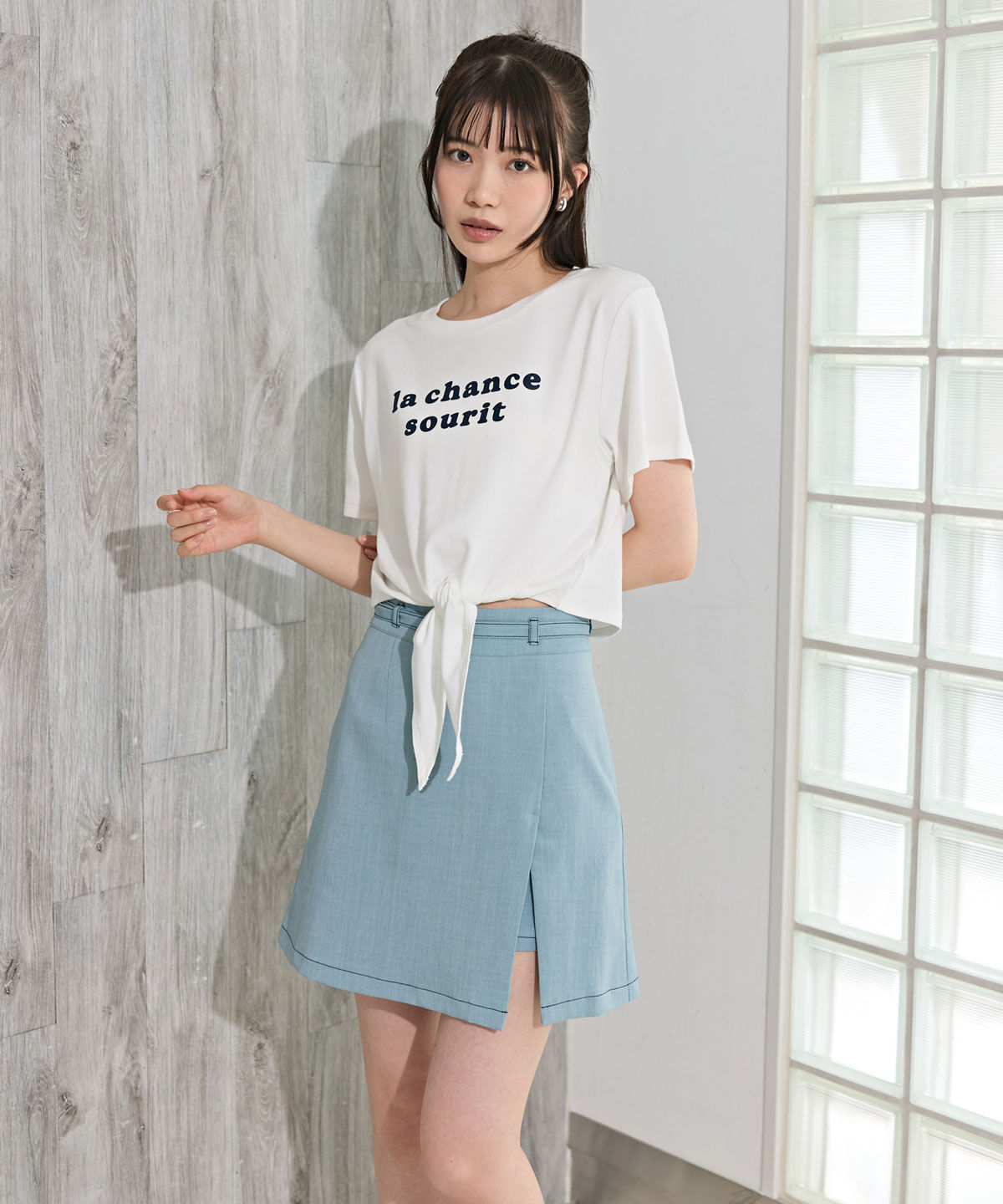 REDYAZEL「コントラストステッチミニスカート」|台形|