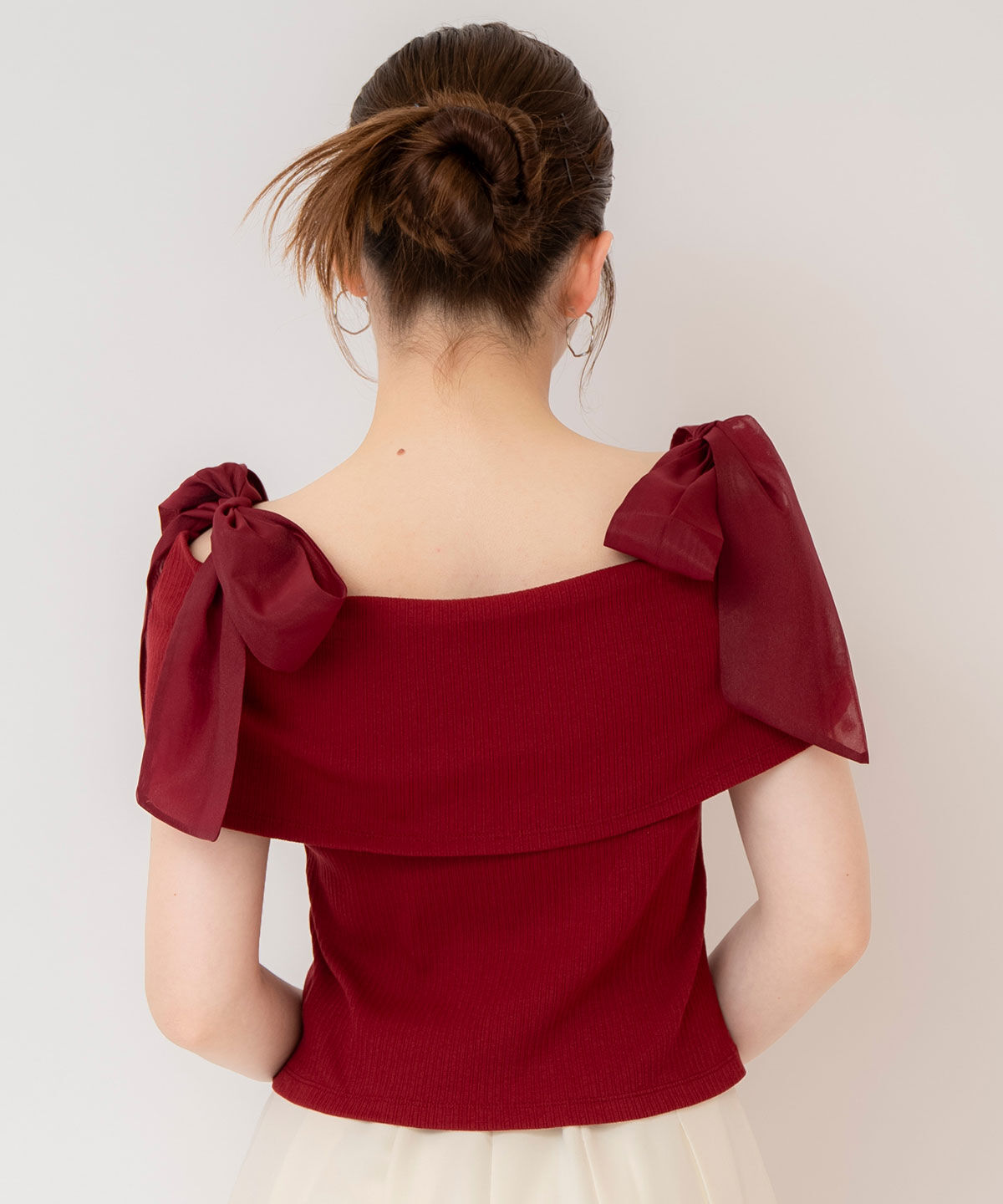 REDYAZEL「リボンショルダーリブニットトップス」|ニット・セーター|