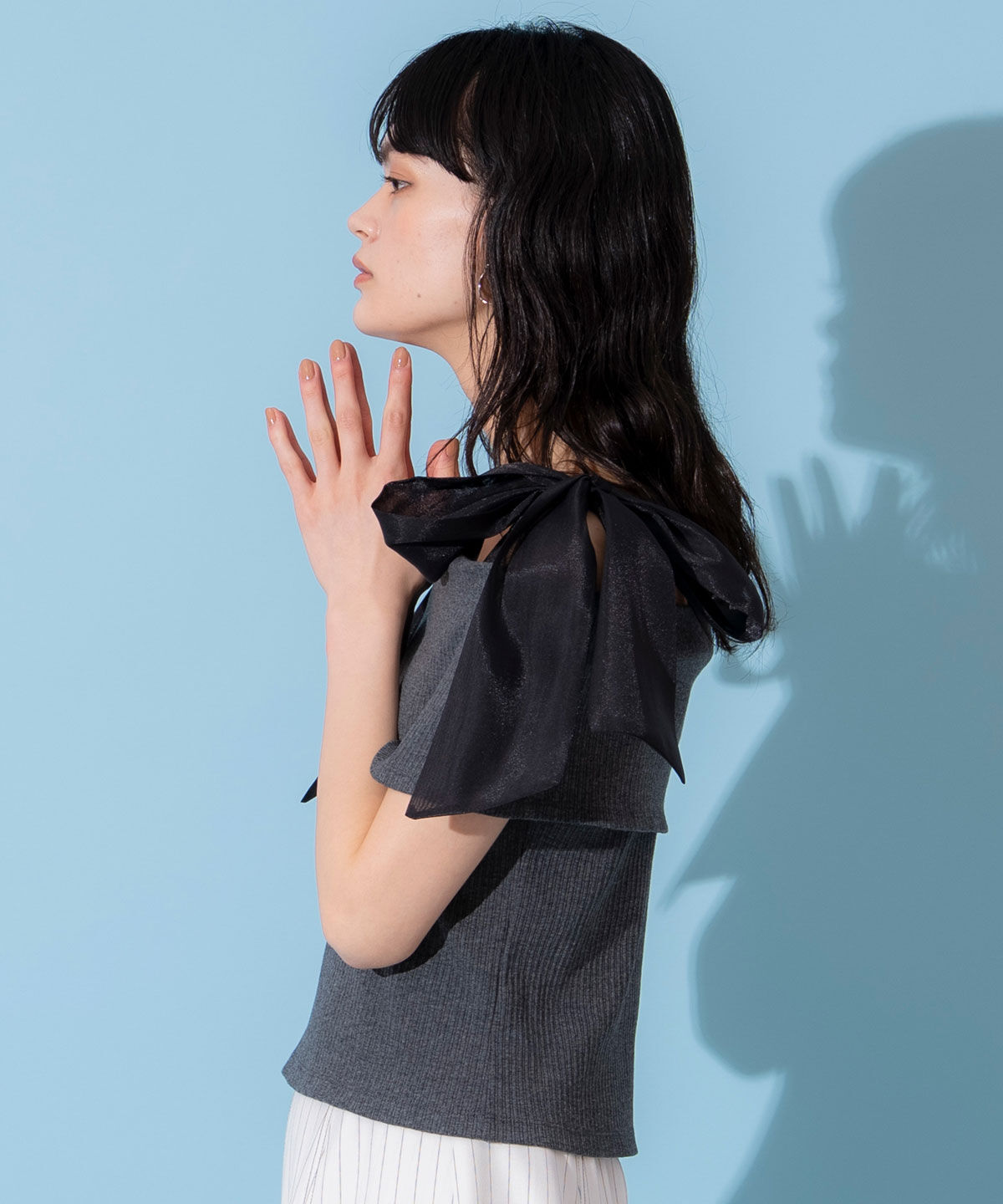 REDYAZEL「リボンショルダーリブニットトップス」|ニット・セーター|