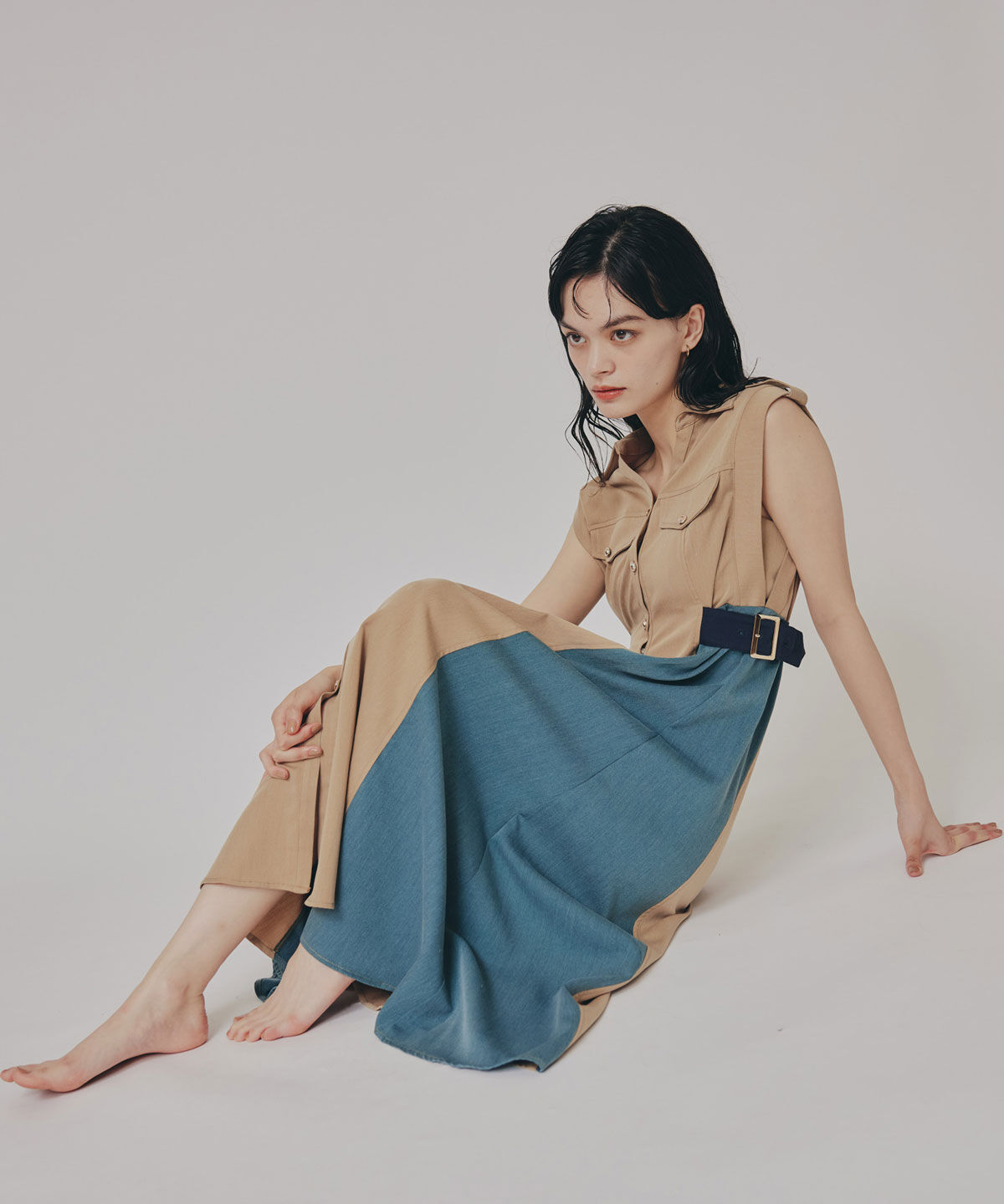 REDYAZEL「カラーブロックベルトシャツワンピース」|ワンピース|