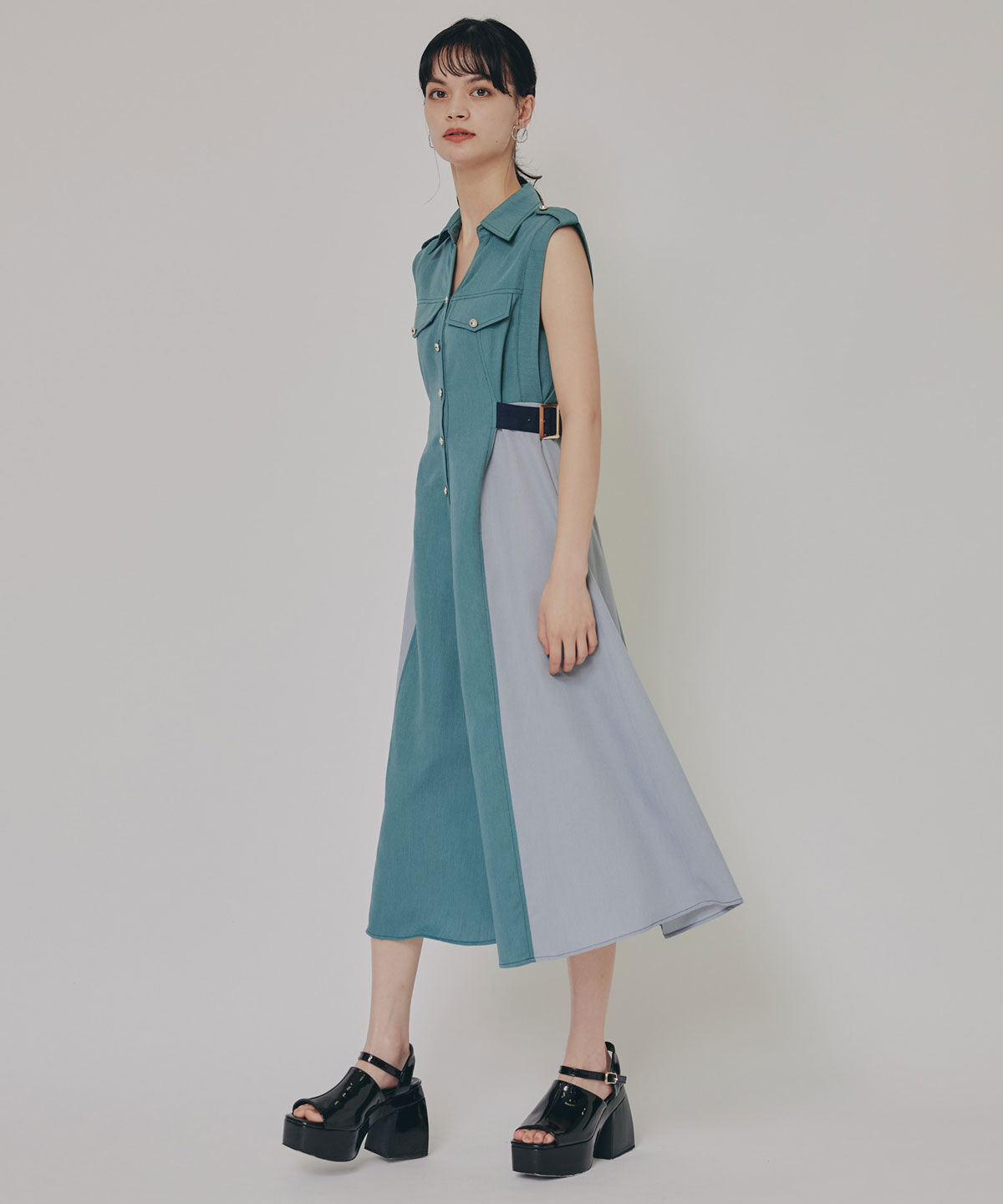 REDYAZEL「カラーブロックベルトシャツワンピース」|ワンピース|