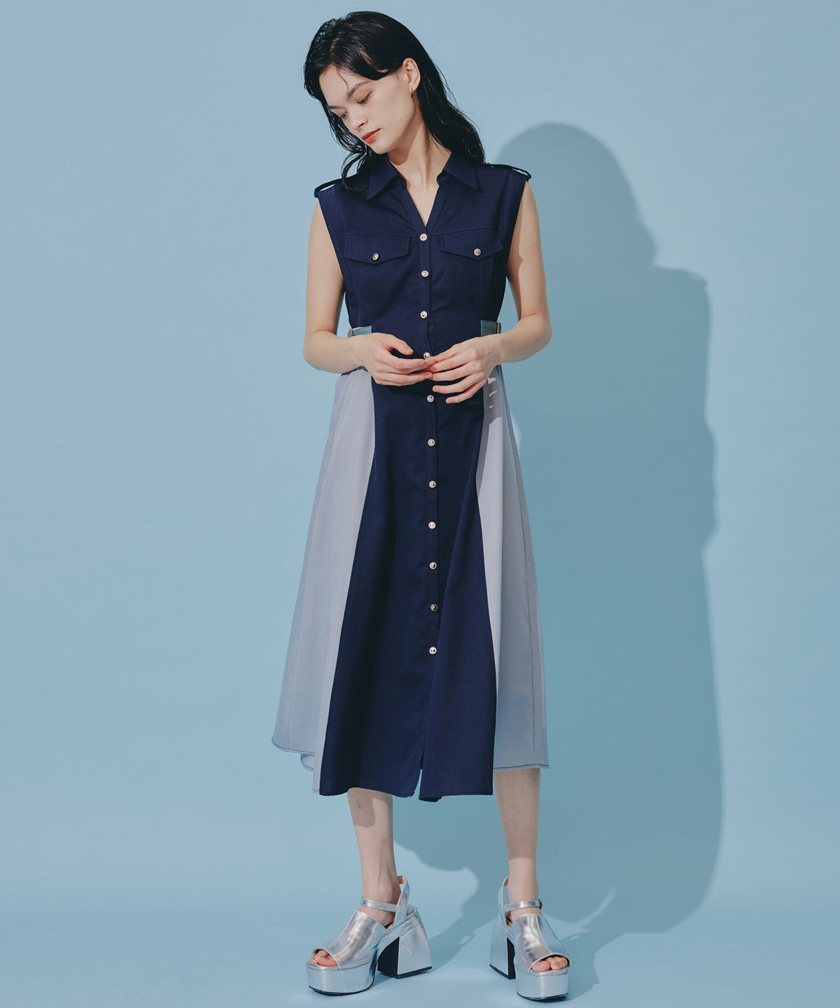 REDYAZEL「カラーブロックベルトシャツワンピース」|ワンピース|