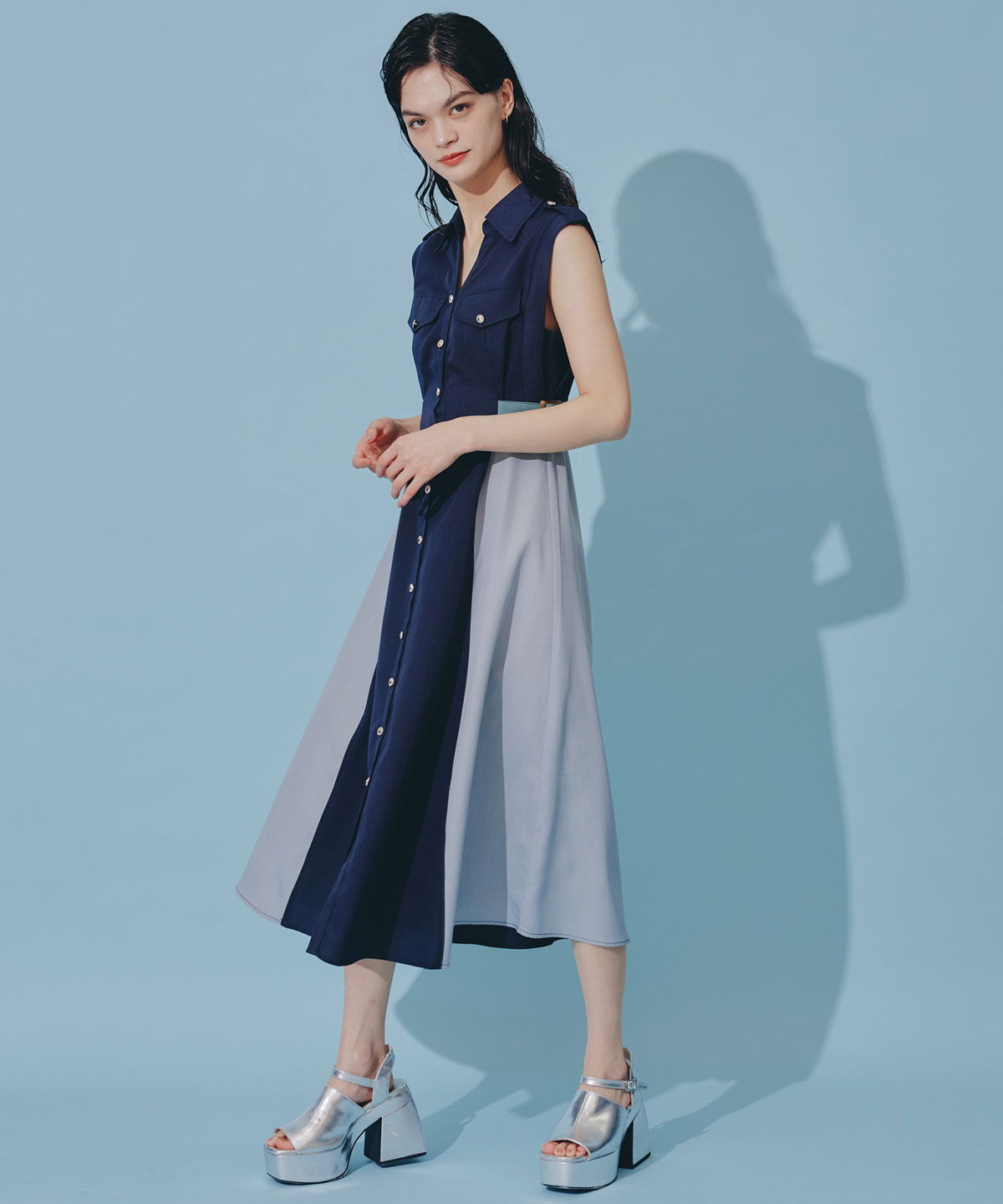 REDYAZEL「カラーブロックベルトシャツワンピース」|ワンピース|