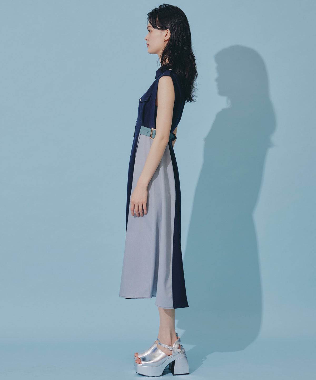 REDYAZEL「カラーブロックベルトシャツワンピース」|ワンピース|