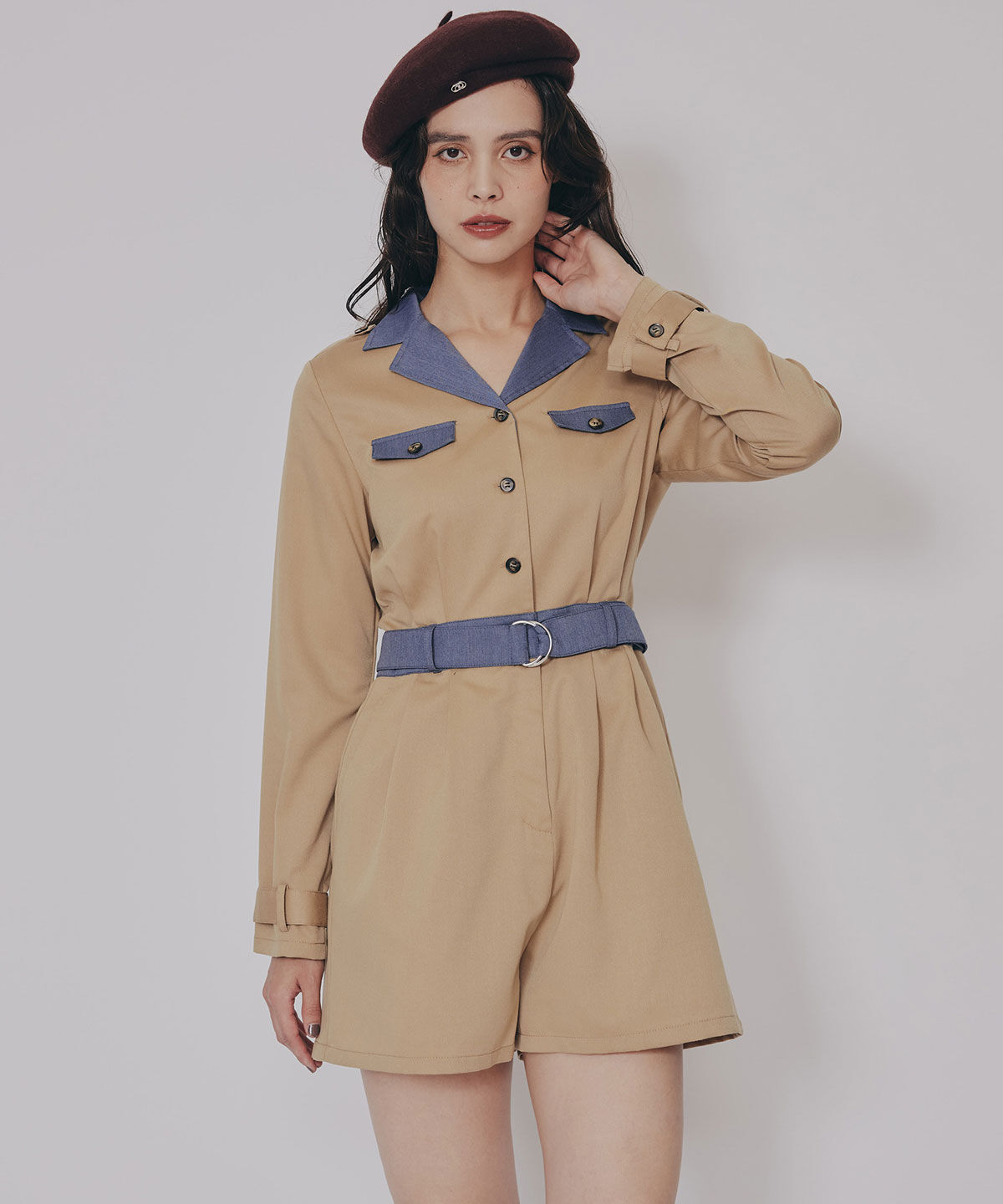 REDYAZEL「バイカラーベルトショートオールインワン」|オールインワン|