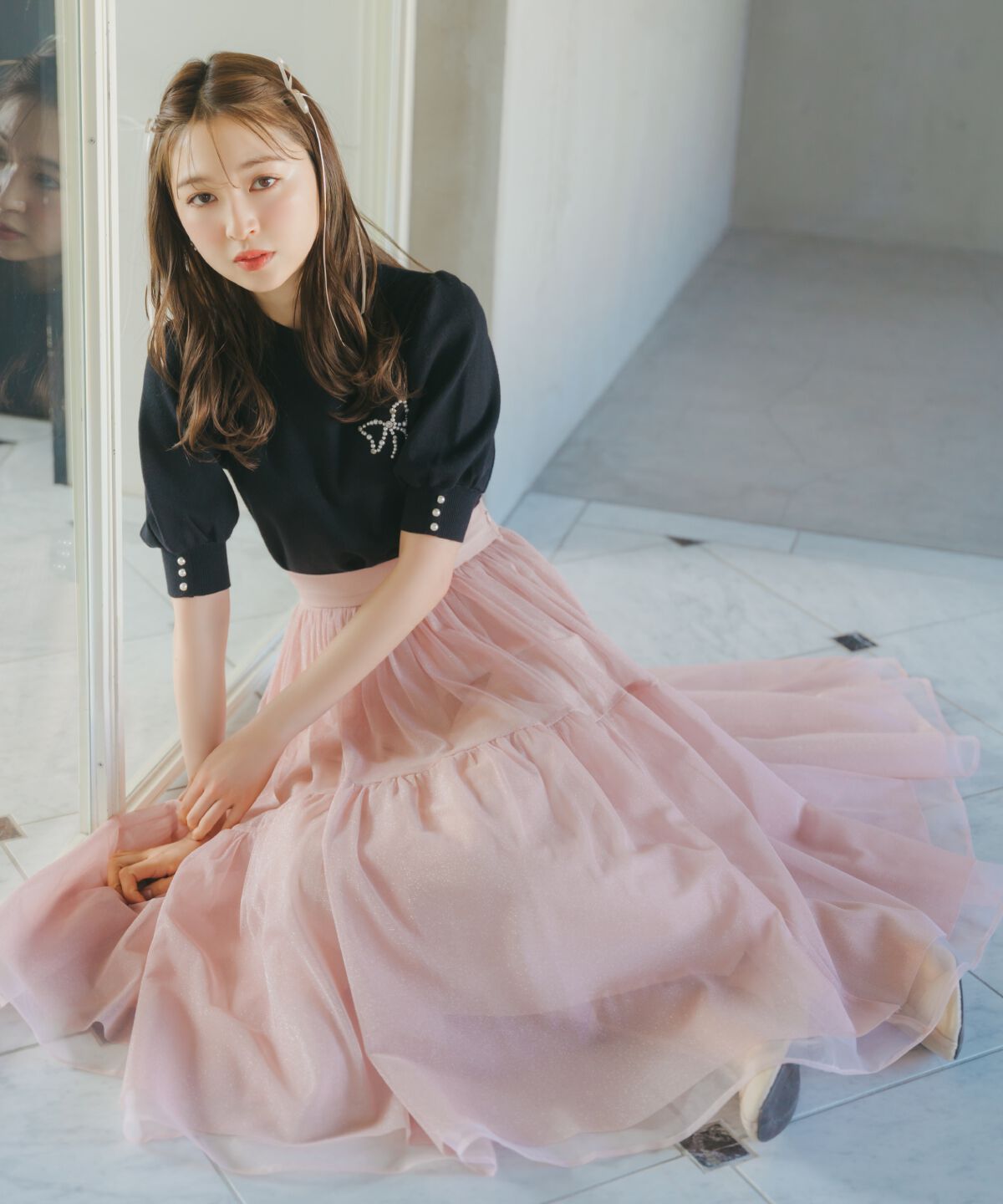 WILLSELECTION「ラメチュールボリュームスカート」|フレア|