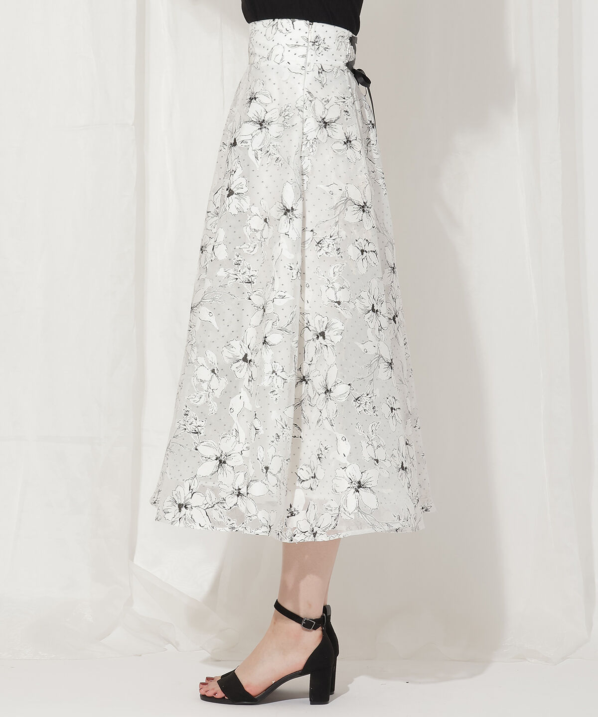 WILLSELECTION「ドットフラワー単色スカート」|フレア|