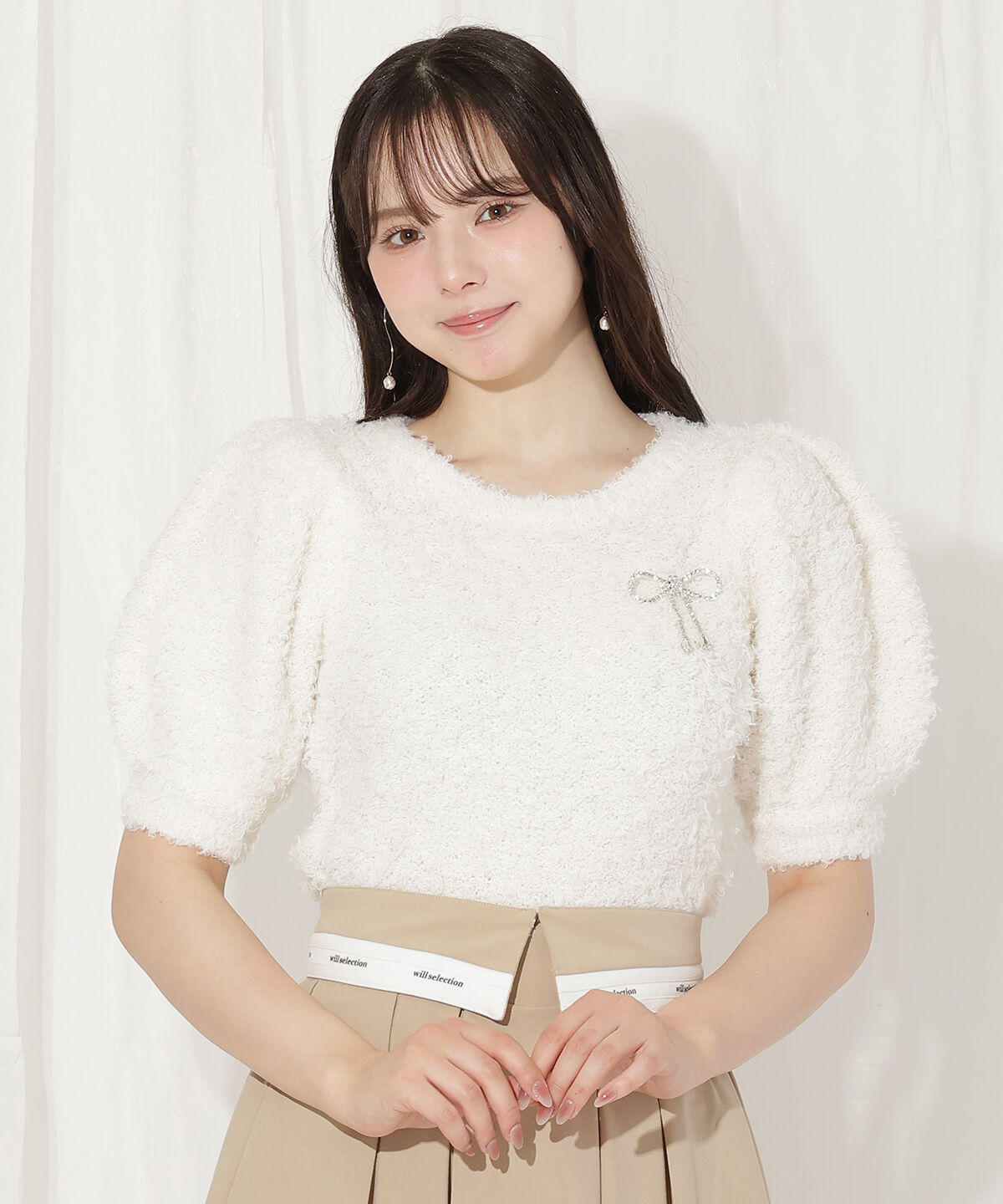 WILLSELECTION「リボンブローチ付きテディヤーンニット」|ニット・セーター|