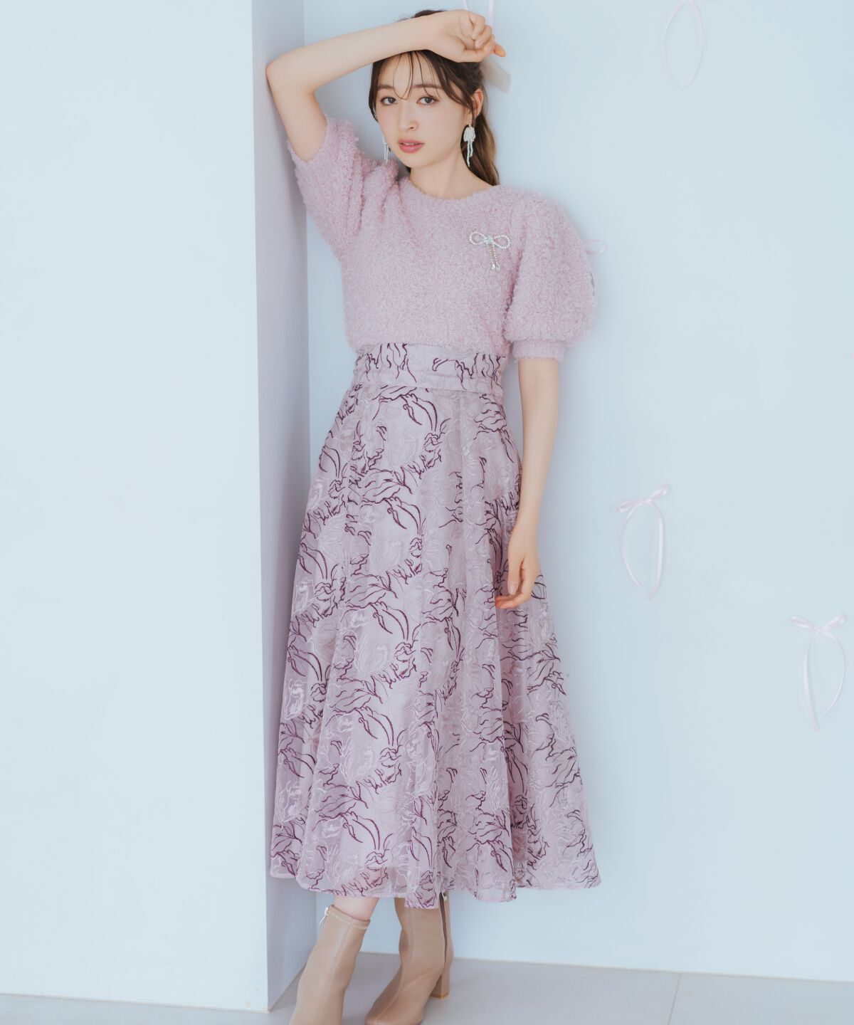 WILLSELECTION「リボンブローチ付きテディヤーンニット」|ニット・セーター|