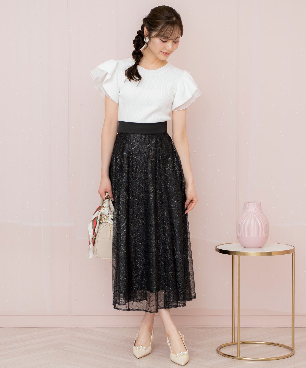 WILLSELECTION「スパンコール付きチュールスカート」|フレア|