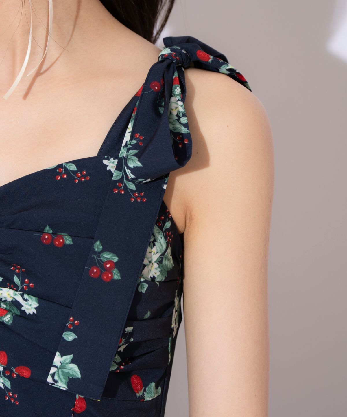 WILLSELECTION「リボンショルダーフルーツプリントワンピース」|ワンピース|