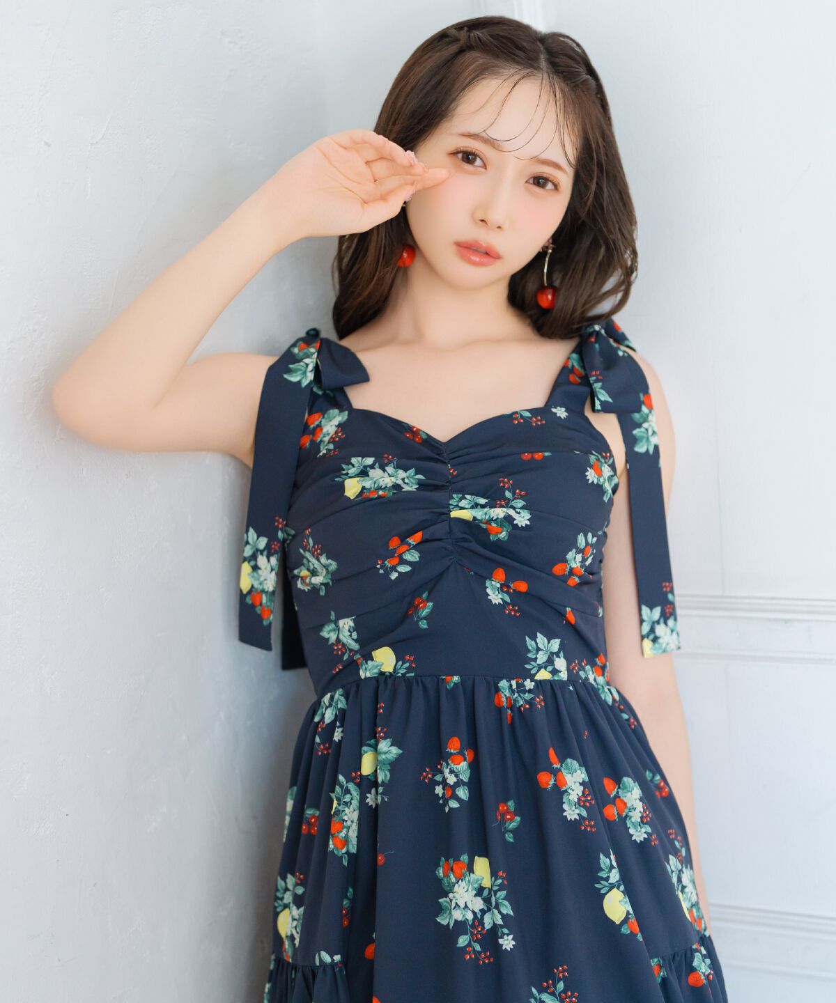 WILLSELECTION「リボンショルダーフルーツプリントワンピース」|ワンピース|