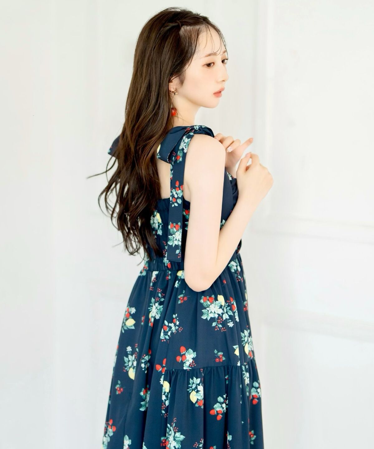 WILLSELECTION「リボンショルダーフルーツプリントワンピース」|ワンピース|