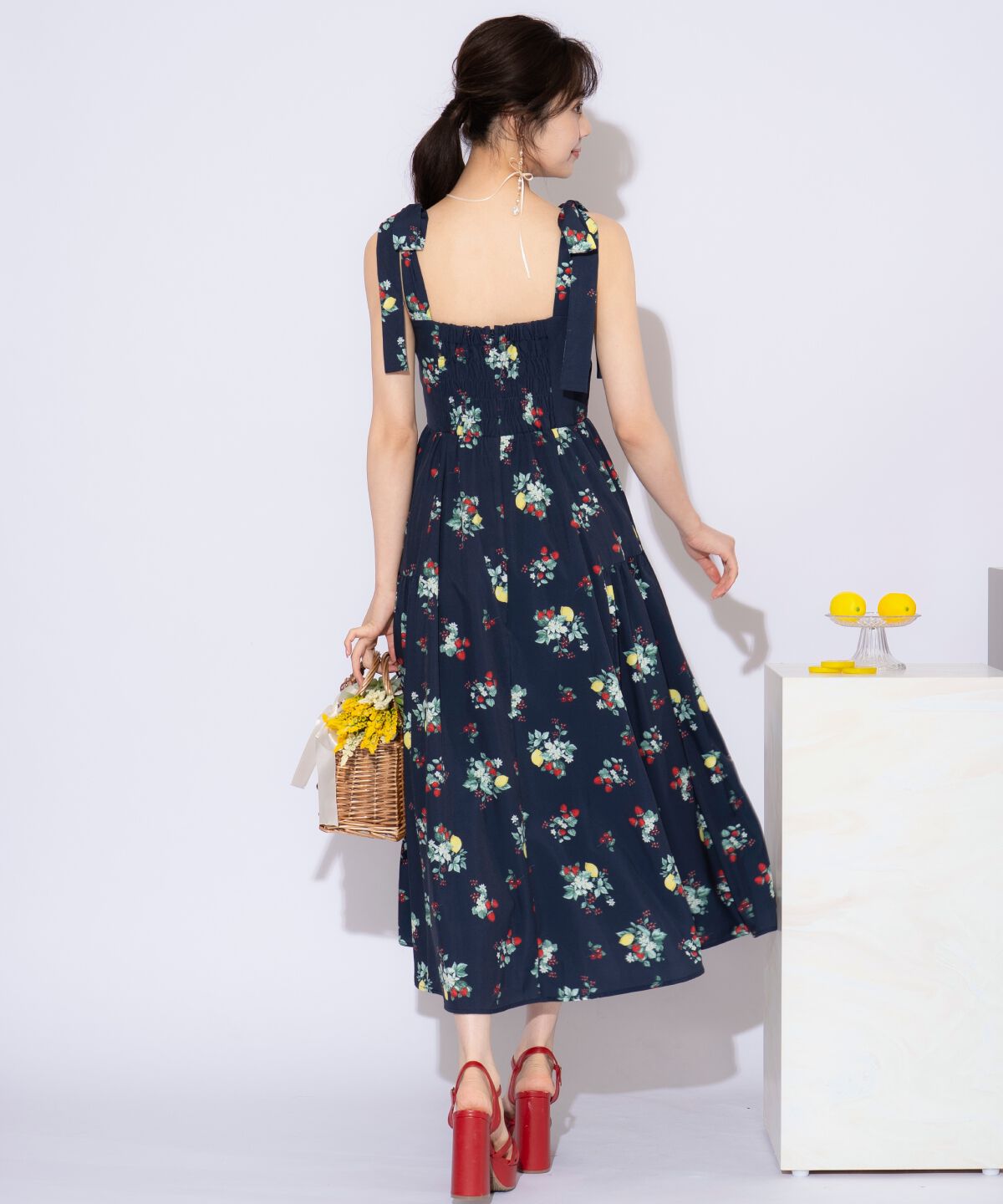 WILLSELECTION「リボンショルダーフルーツプリントワンピース」|ワンピース|