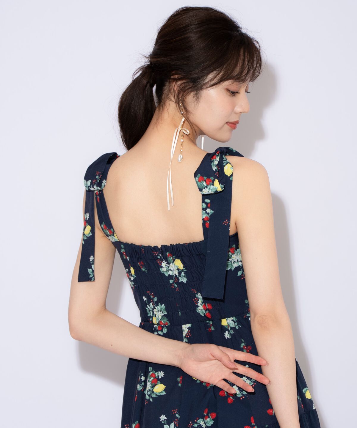 WILLSELECTION「リボンショルダーフルーツプリントワンピース」|ワンピース|