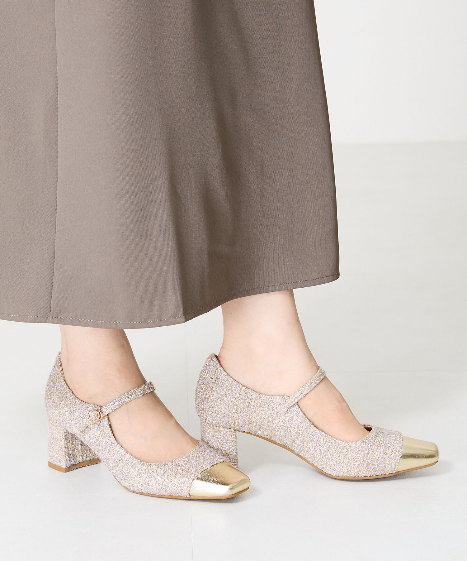 ORiental TRaffic「ツイード切替ワン ストラップパンプス /41309」|パンプス|