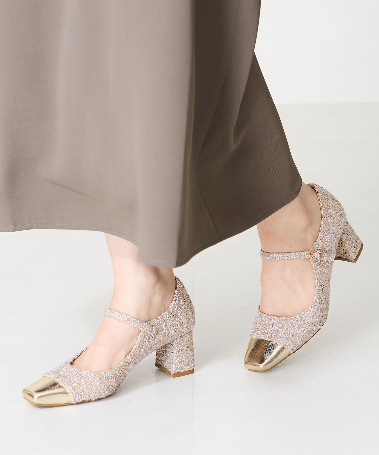 ORiental TRaffic「ツイード切替ワン ストラップパンプス /41309」|パンプス|