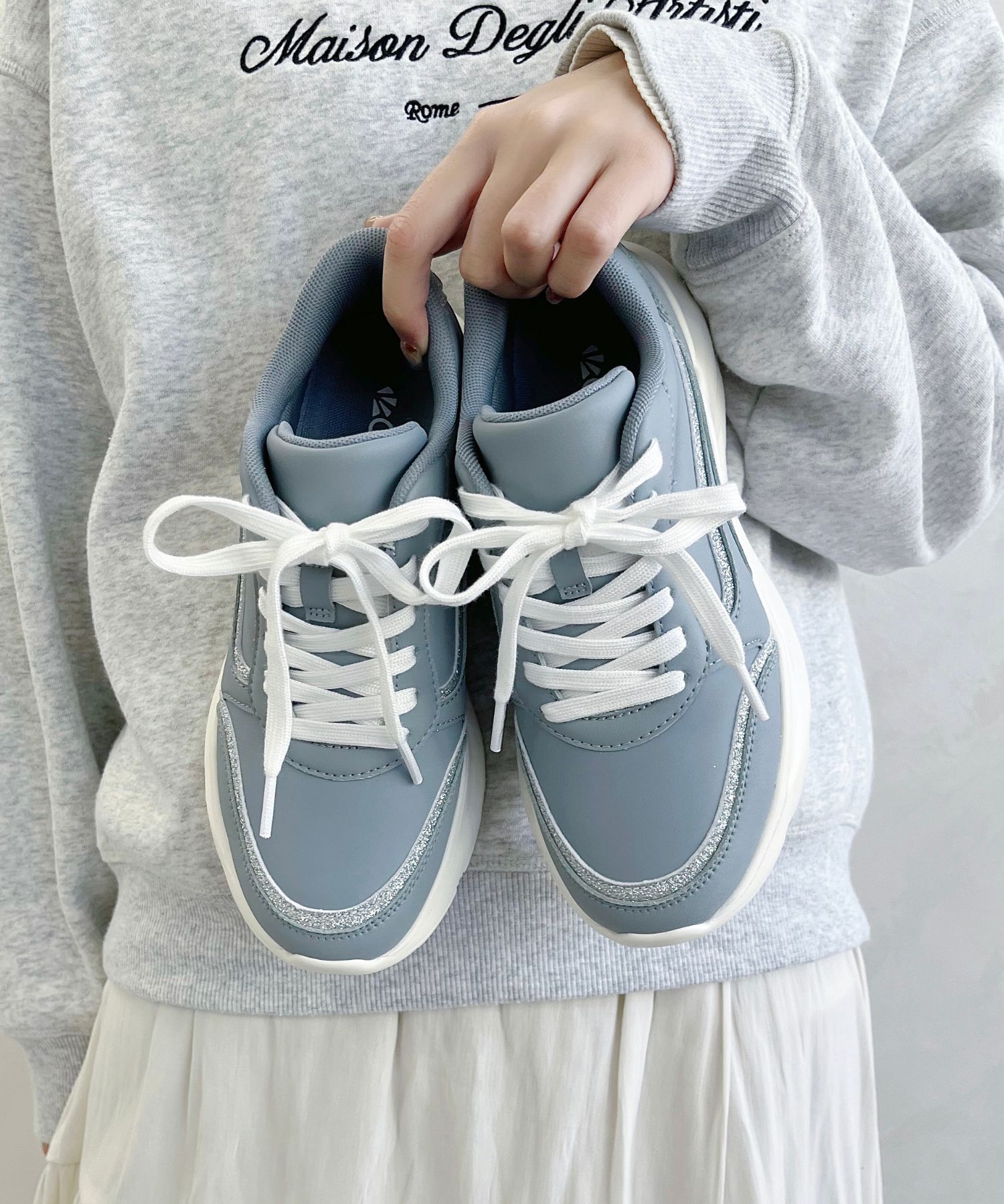 ORiental TRaffic「●2025春夏新作●グリッターラインスニーカー/OT3762 スニーカー トレンド 人気 売れてる」|スニーカー|BLUE